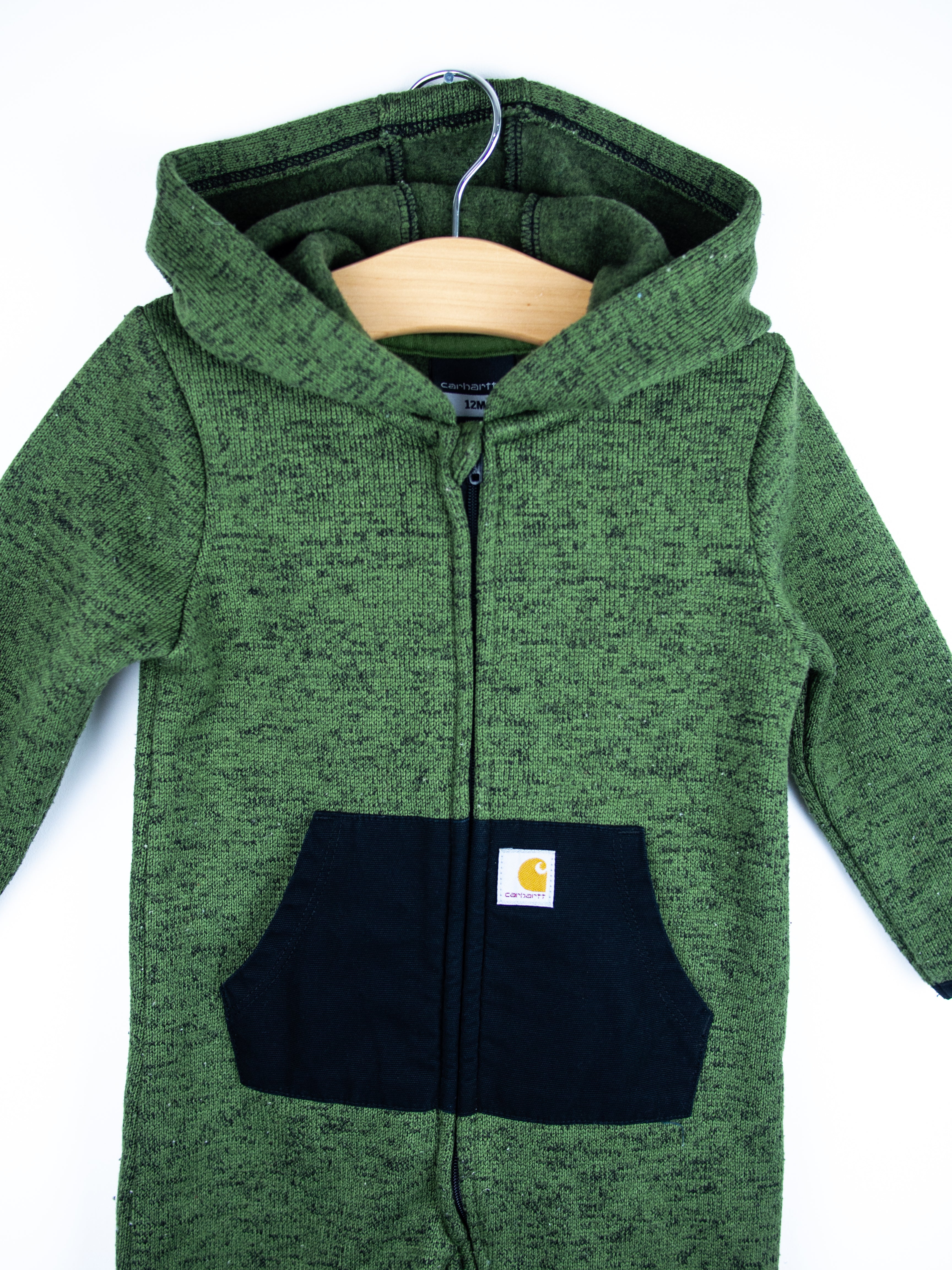 Carhartt`Forest Green Marl Knit Snowsuit - Age 3-6 months