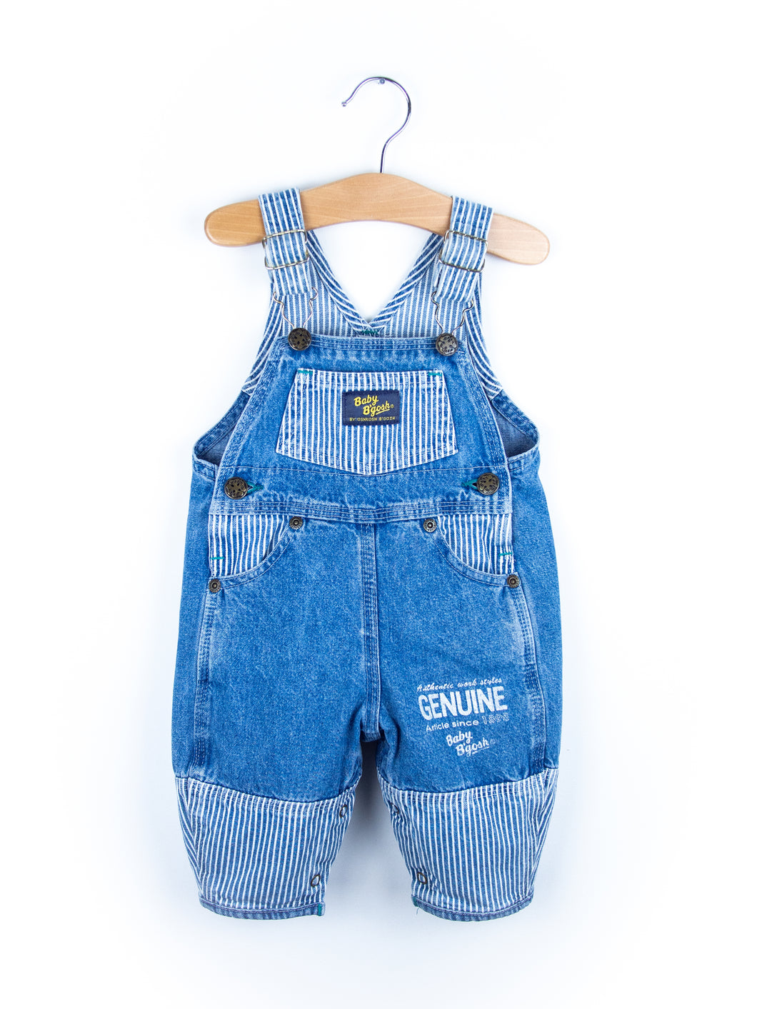 Osh Kosh 'Baby B'Gosh'  Vintage Denim & Stripe Dungarees - Age 6 months