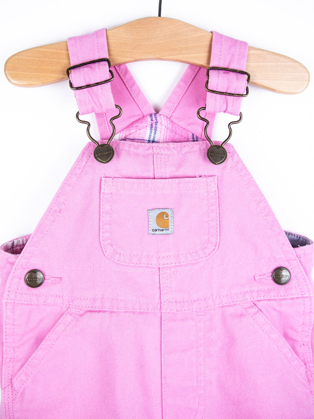 Carhartt Pink Canvas Dungarees with Check Lining - Age 12 months