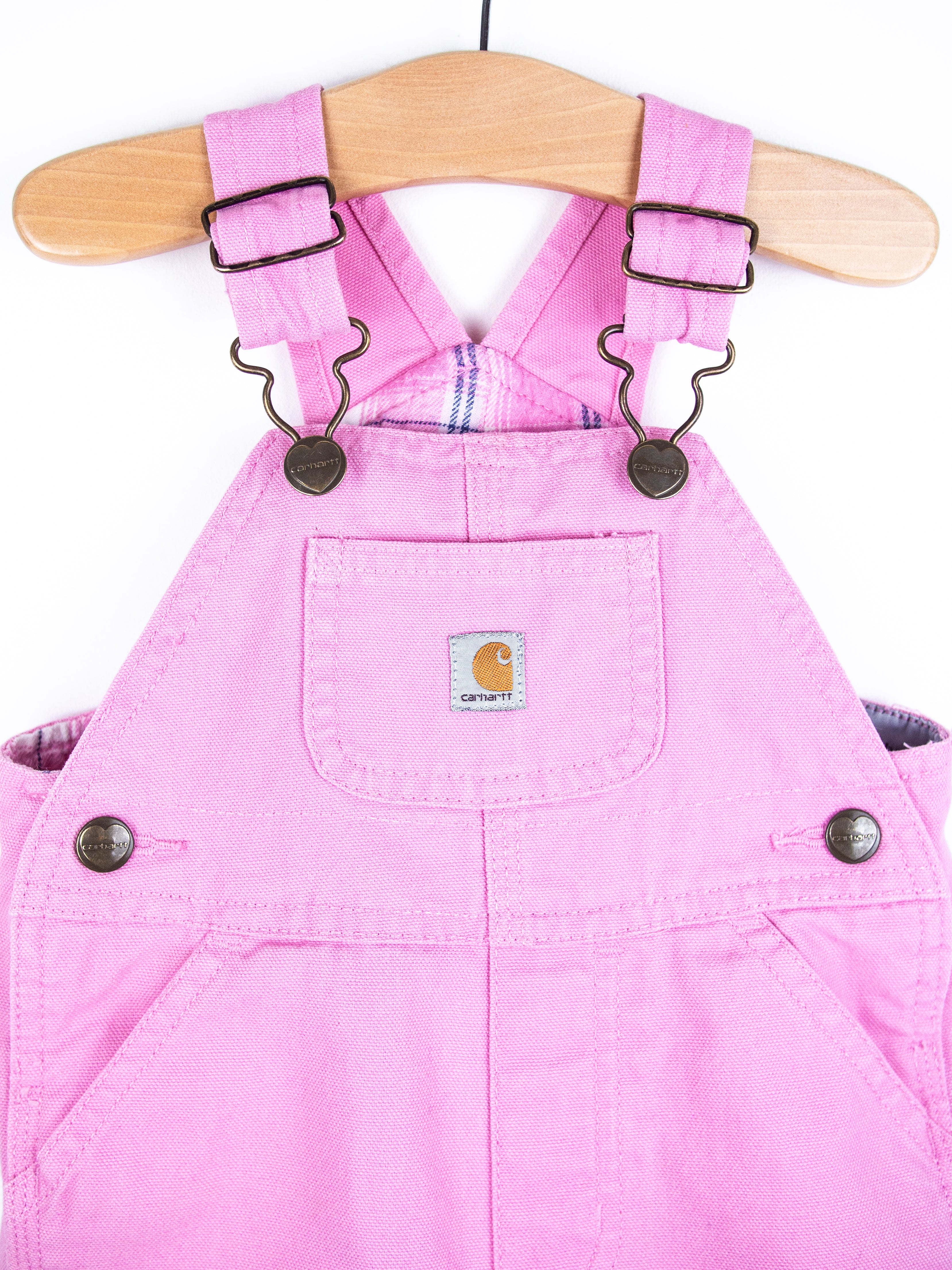 Carhartt Pink Canvas Dungarees with Check Lining - Age 12 months