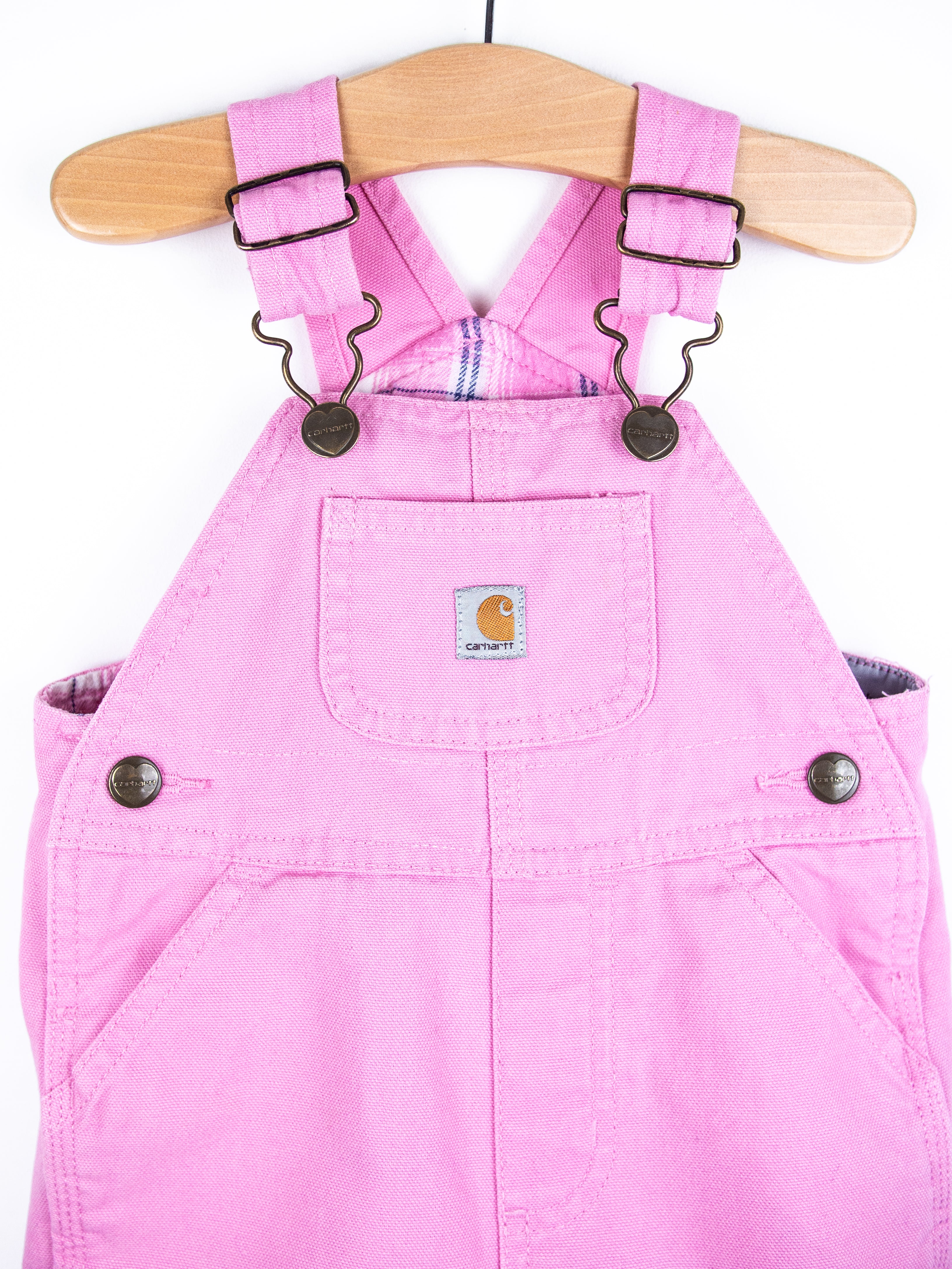 Carhartt Pink Canvas Dungarees with Check Lining - Age 12 months