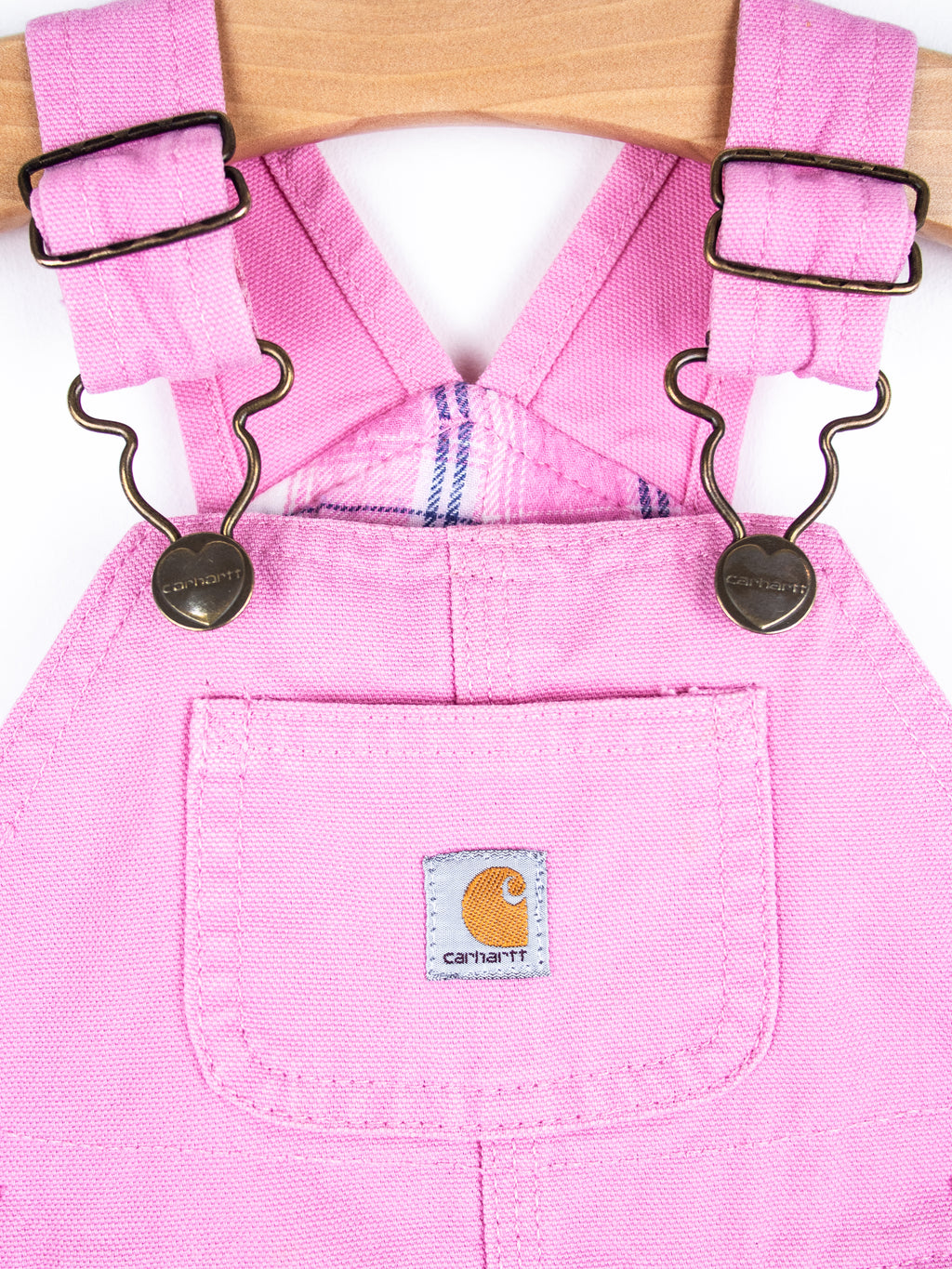 Carhartt Pink Canvas Dungarees with Check Lining - Age 12 months