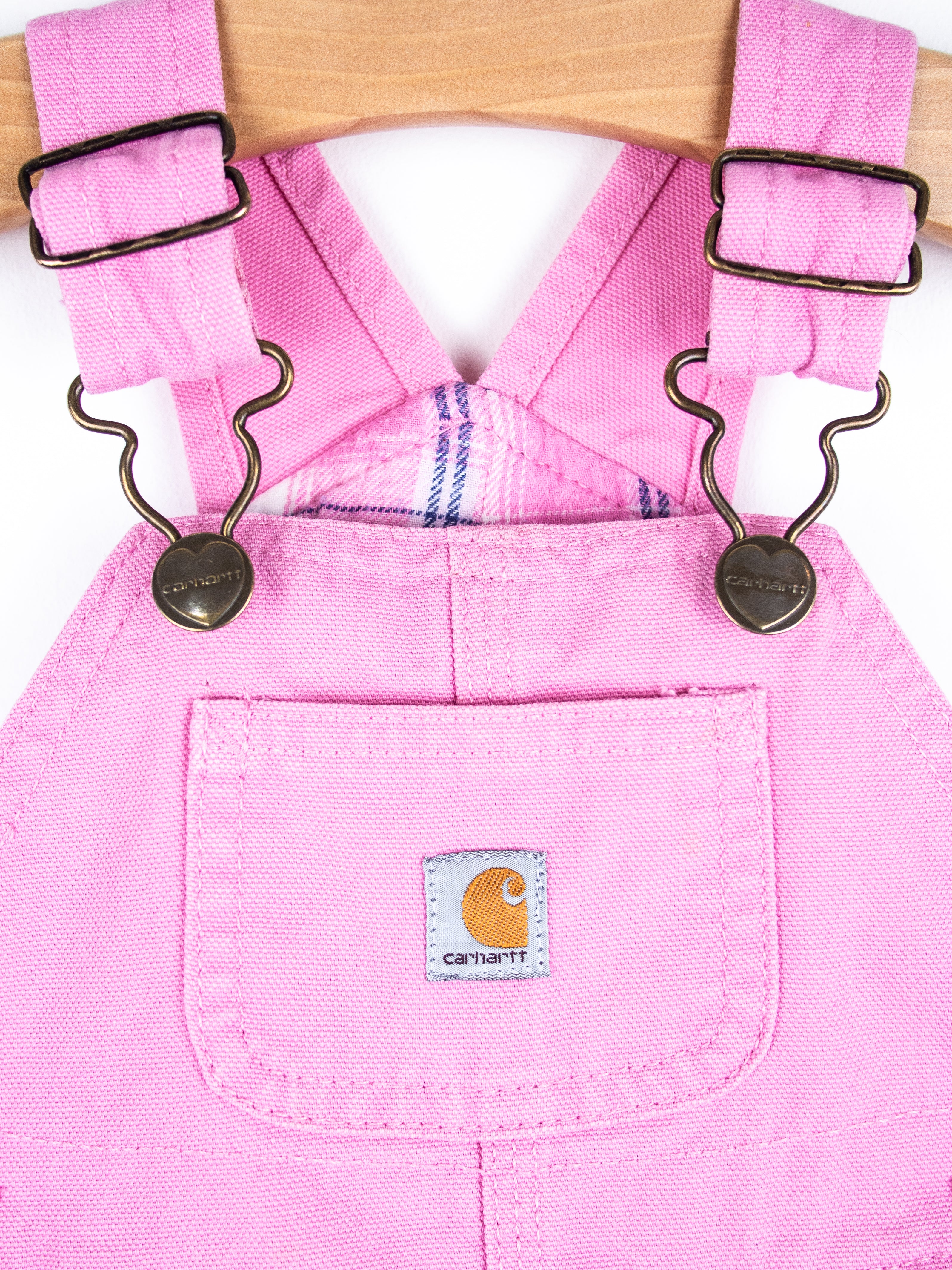 Carhartt Pink Canvas Dungarees with Check Lining - Age 12 months