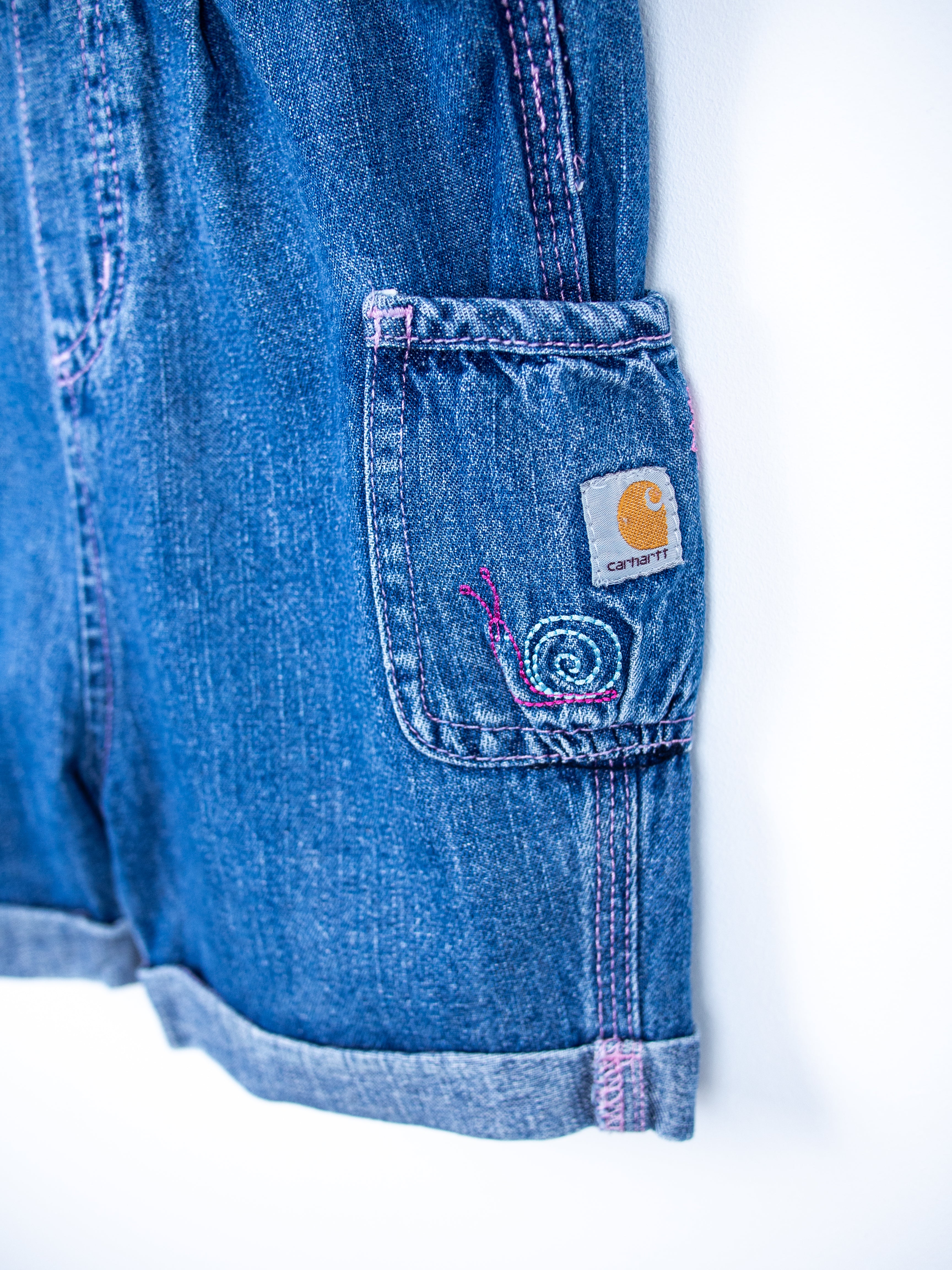 Carhartt Denim Embroidered Dungaree Shorties - Age 3-4 years