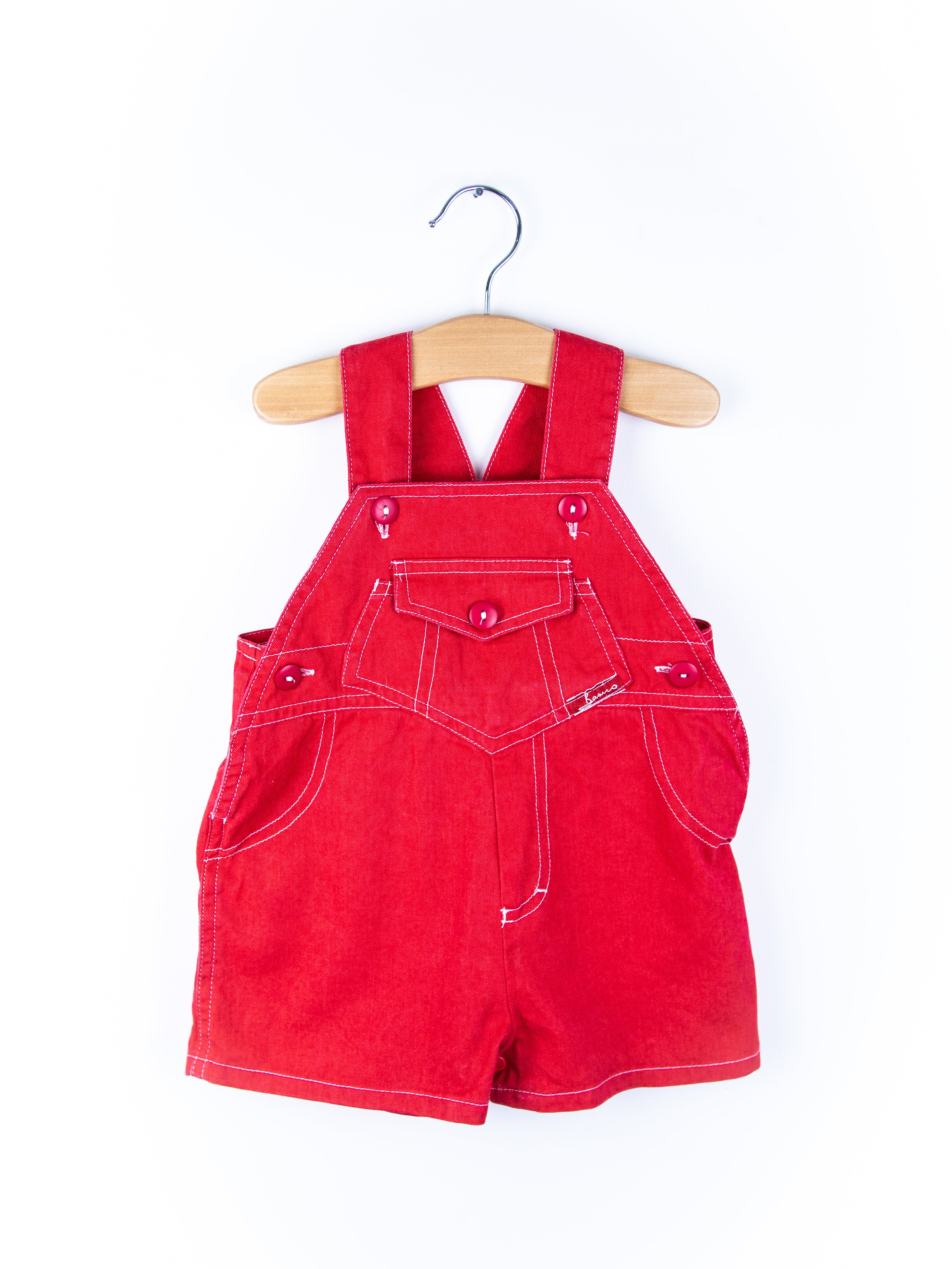 Vintage Adams Red Dungaree Shorties - Age 6-9 months