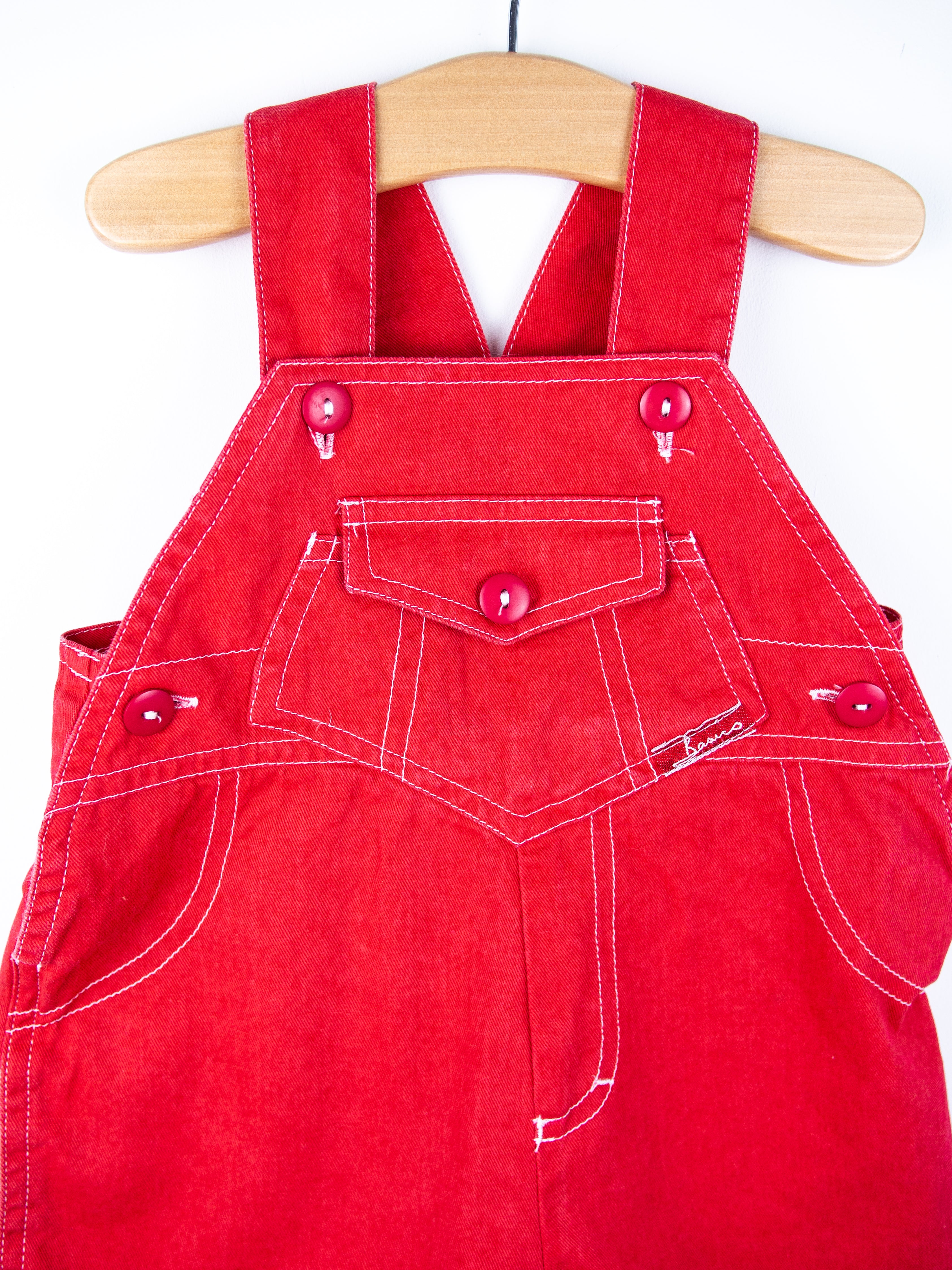 Vintage Adams Red Dungaree Shorties - Age 6-9 months