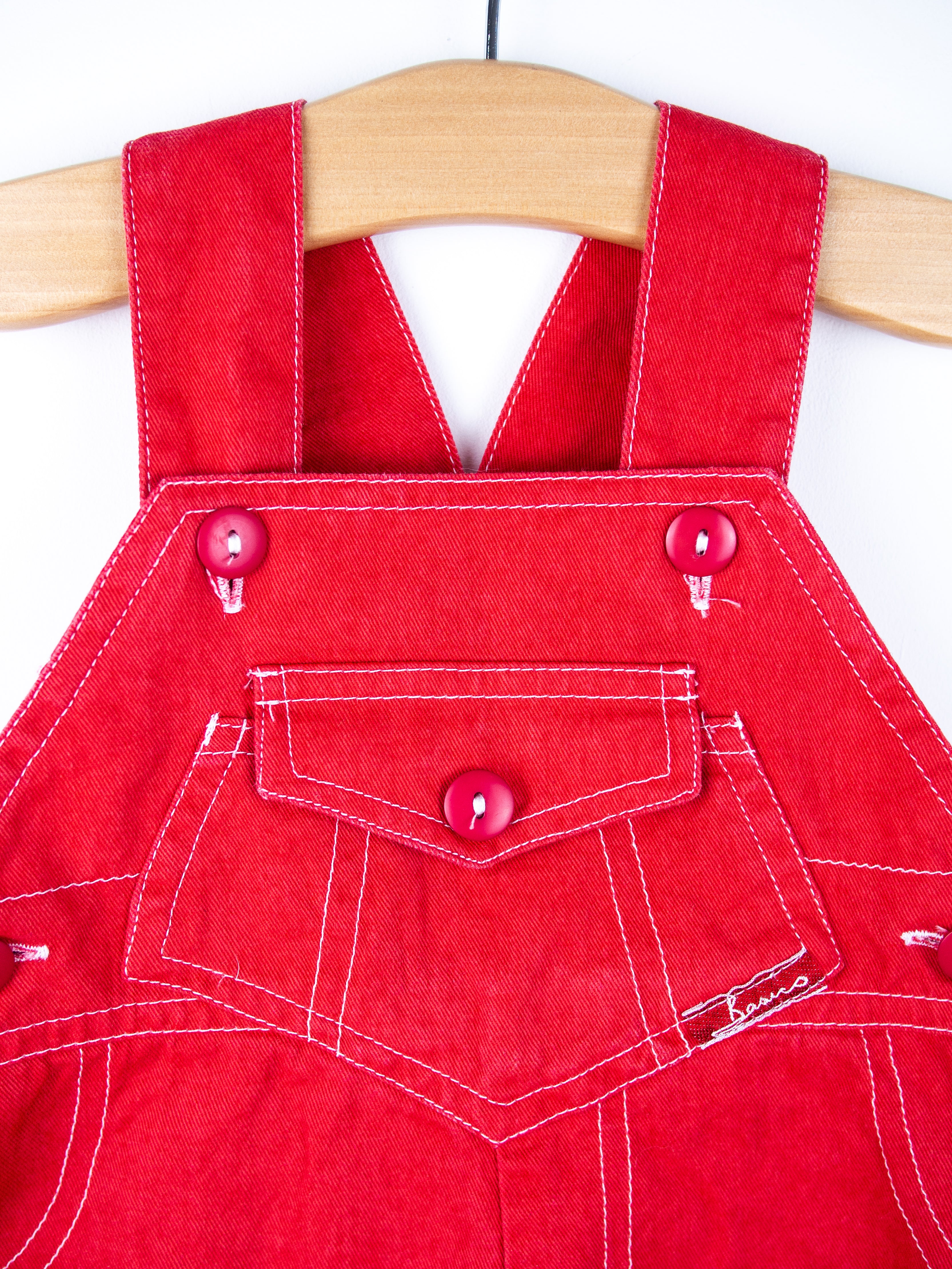 Vintage Adams Red Dungaree Shorties - Age 6-9 months
