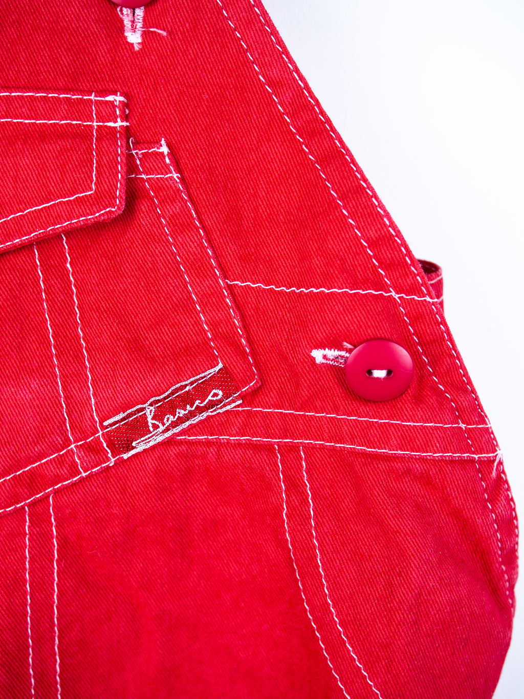 Vintage Adams Red Dungaree Shorties - Age 6-9 months