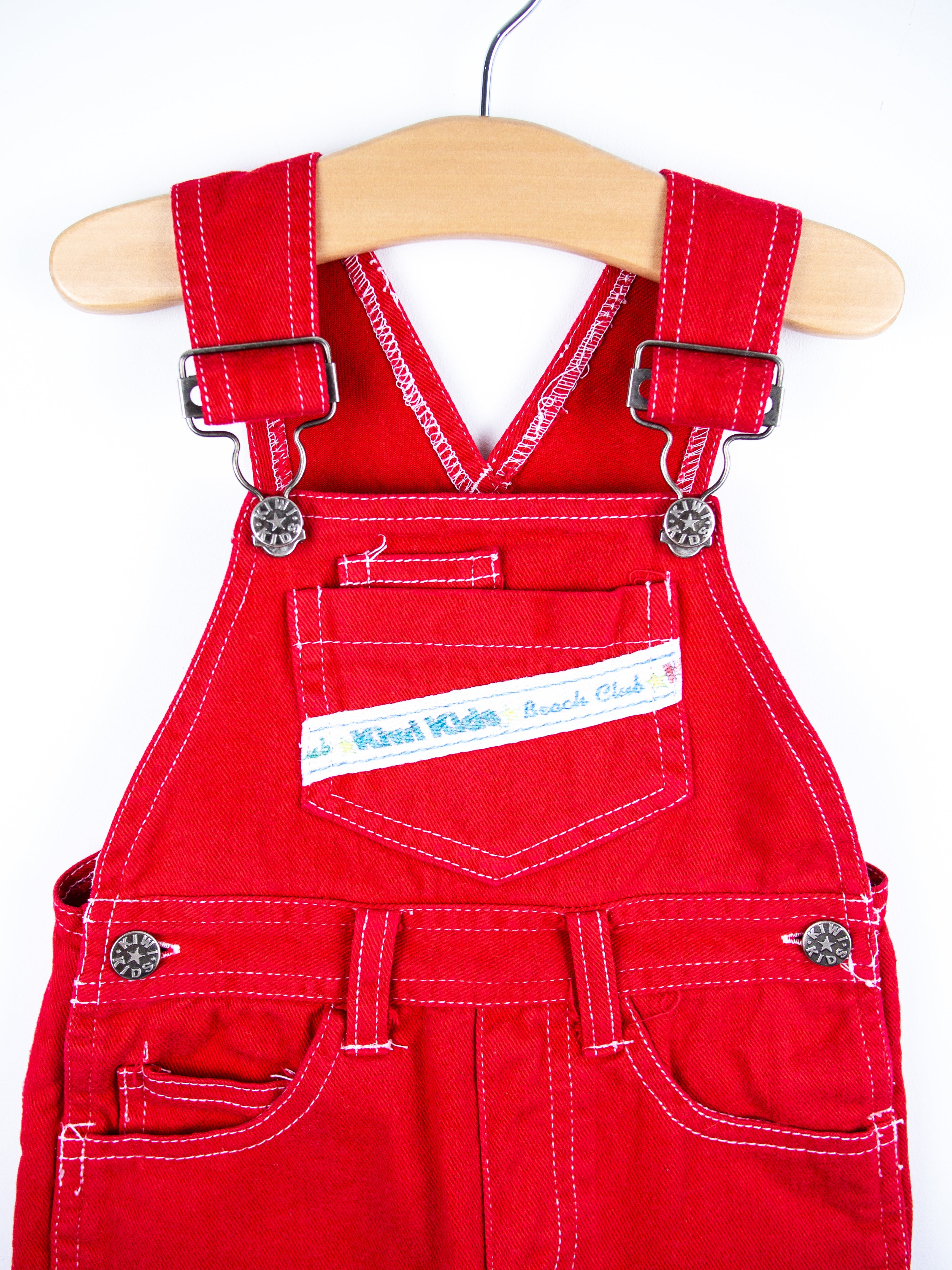 Vintage Red Kiwi Kids Dungaree Shorties - Age 12 months