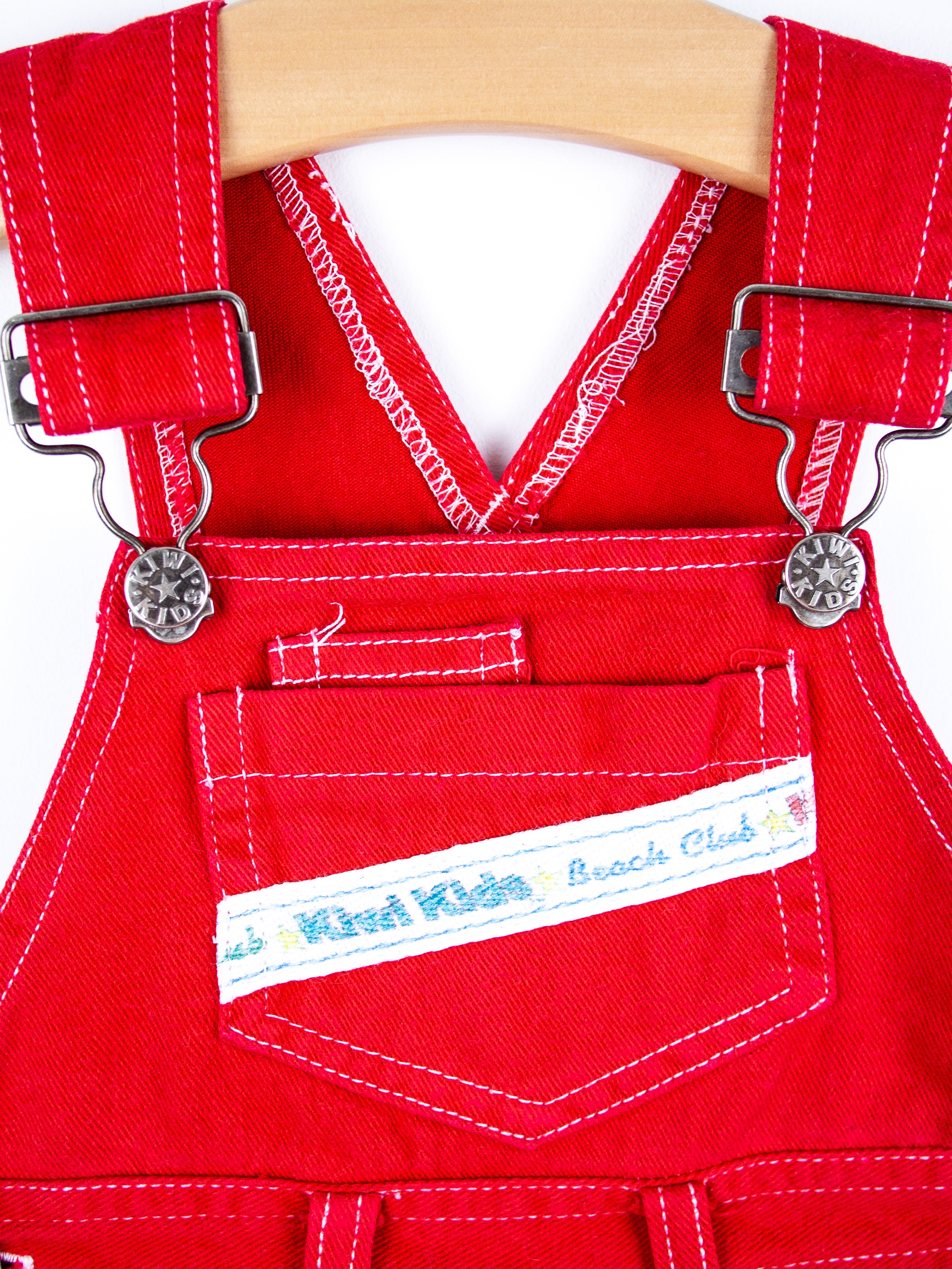 Vintage Red Kiwi Kids Dungaree Shorties - Age 12 months
