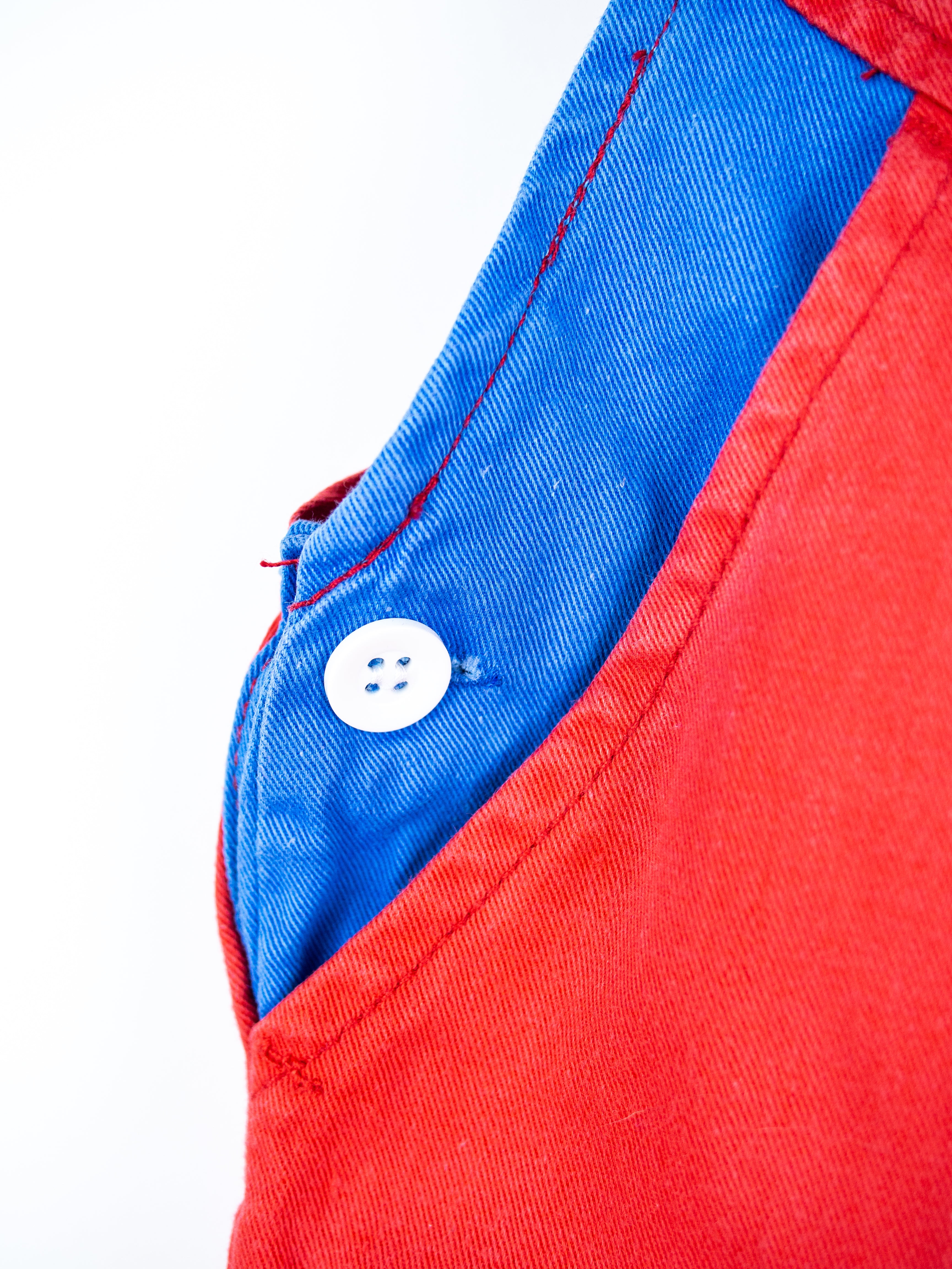 Vintage Red & Blue Colour Block Dungaree Shorties - Age 9 months