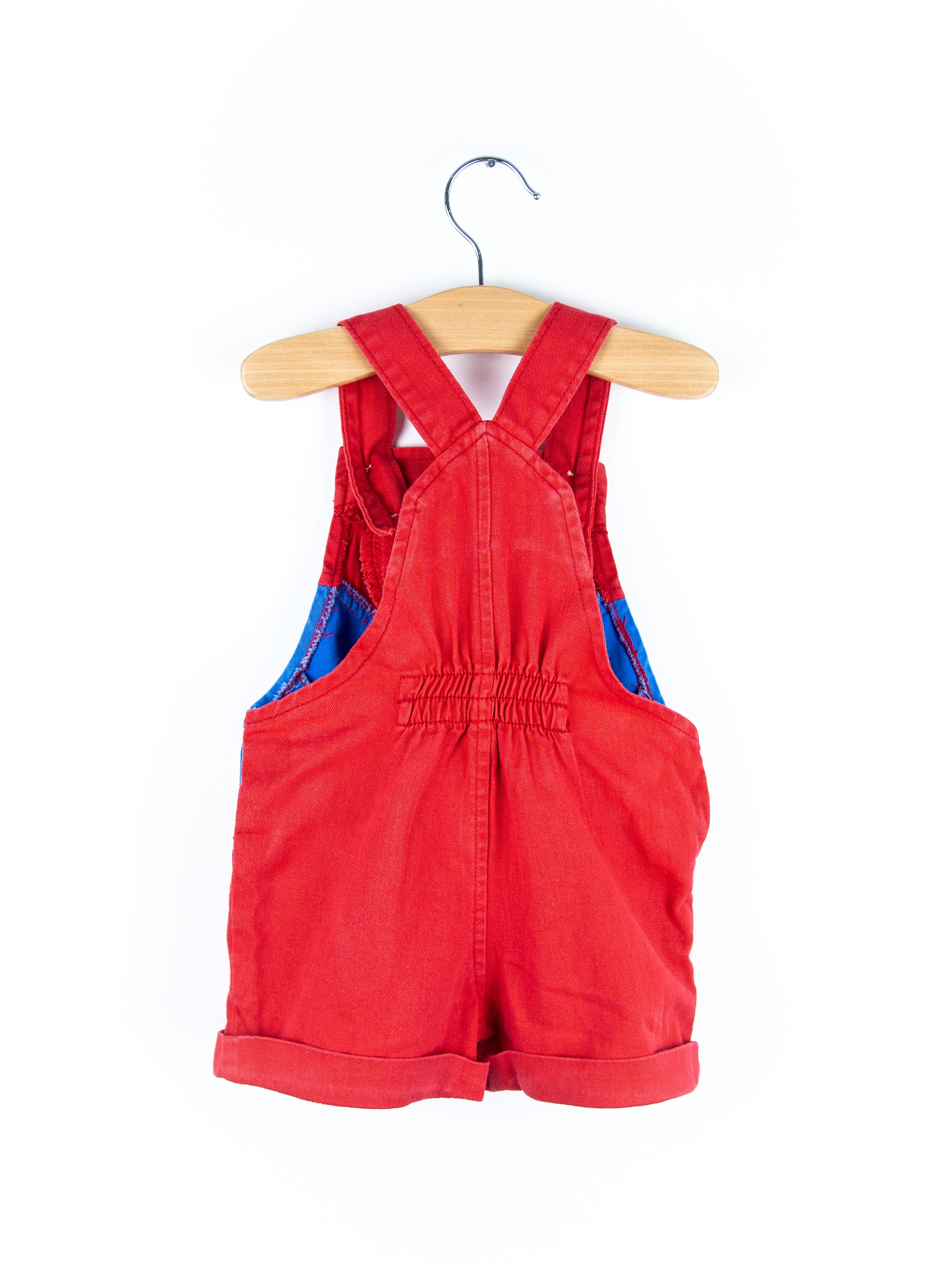Vintage Red & Blue Colour Block Dungaree Shorties - Age 9 months