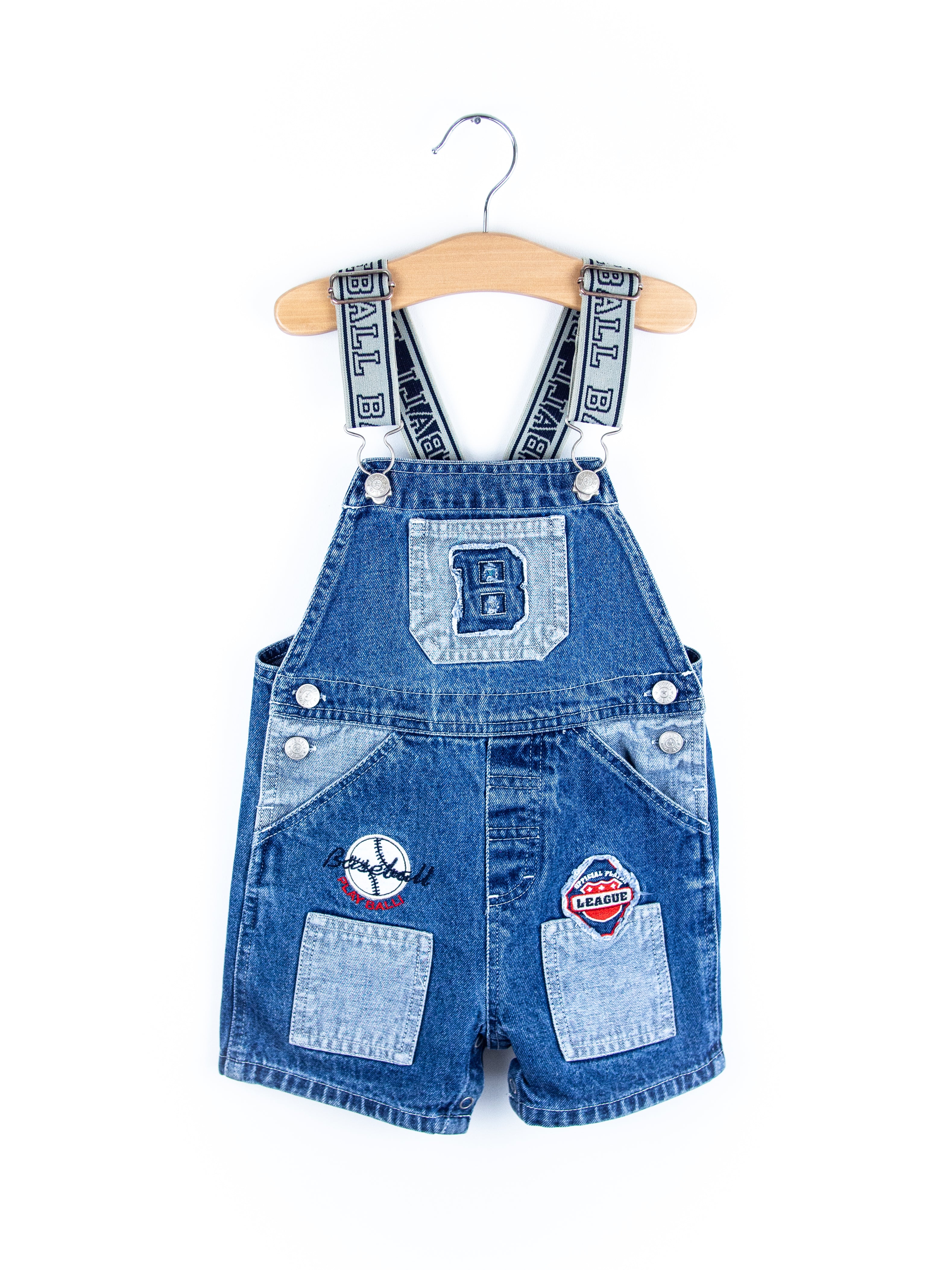 Vintage Baseball Denim Dungaree Shorties - Age 24 months