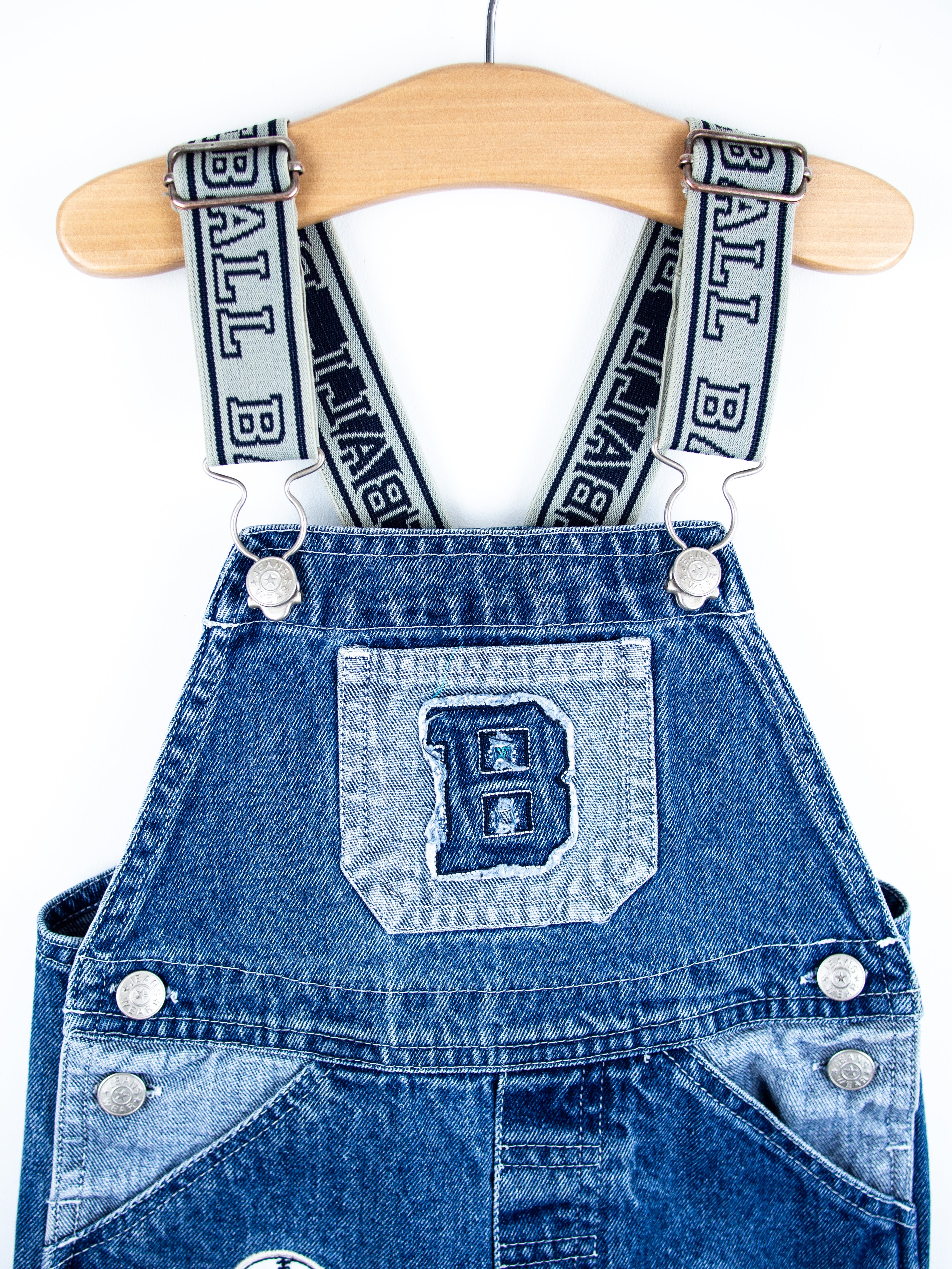 Vintage Baseball Denim Dungaree Shorties - Age 24 months