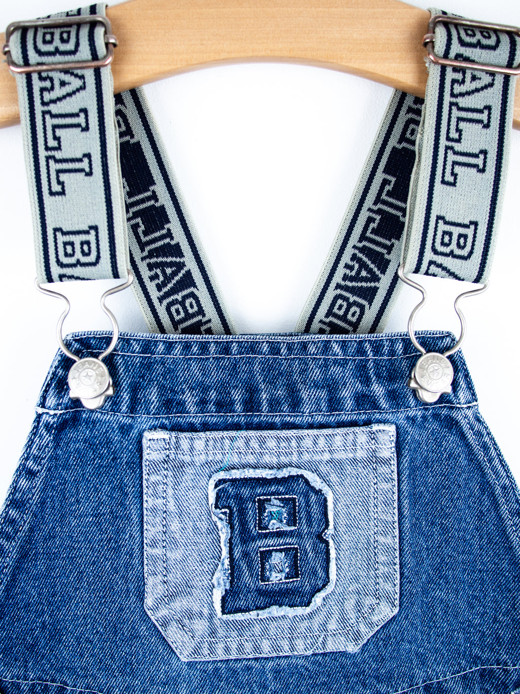 Vintage Baseball Denim Dungaree Shorties - Age 24 months