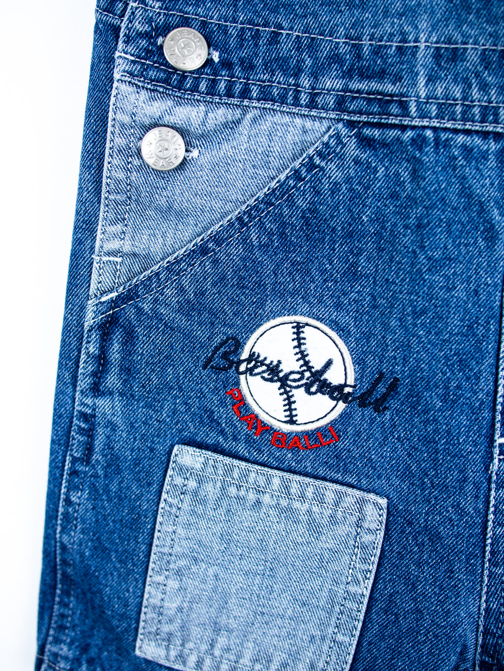 Vintage Baseball Denim Dungaree Shorties - Age 24 months