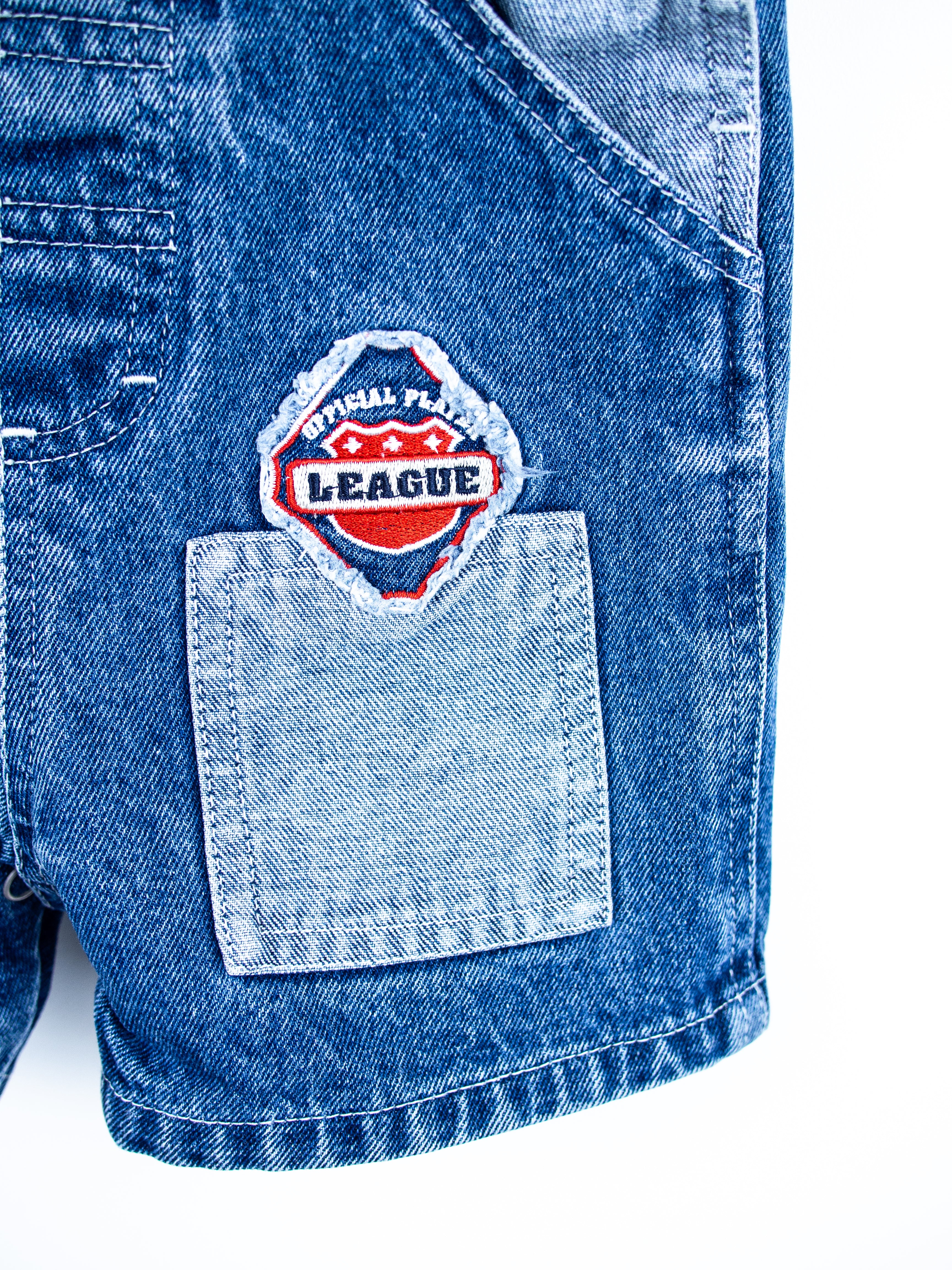 Vintage Baseball Denim Dungaree Shorties - Age 24 months