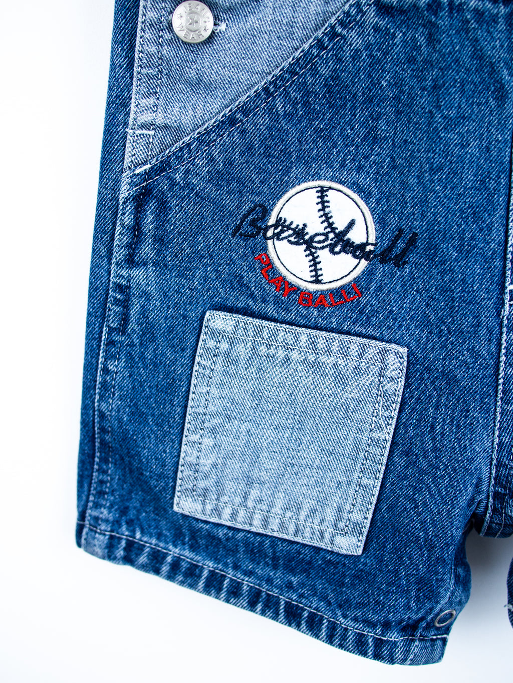 Vintage Baseball Denim Dungaree Shorties - Age 24 months