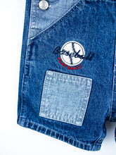 Load image into Gallery viewer, Vintage Baseball Denim Dungaree Shorties - Age 24 months
