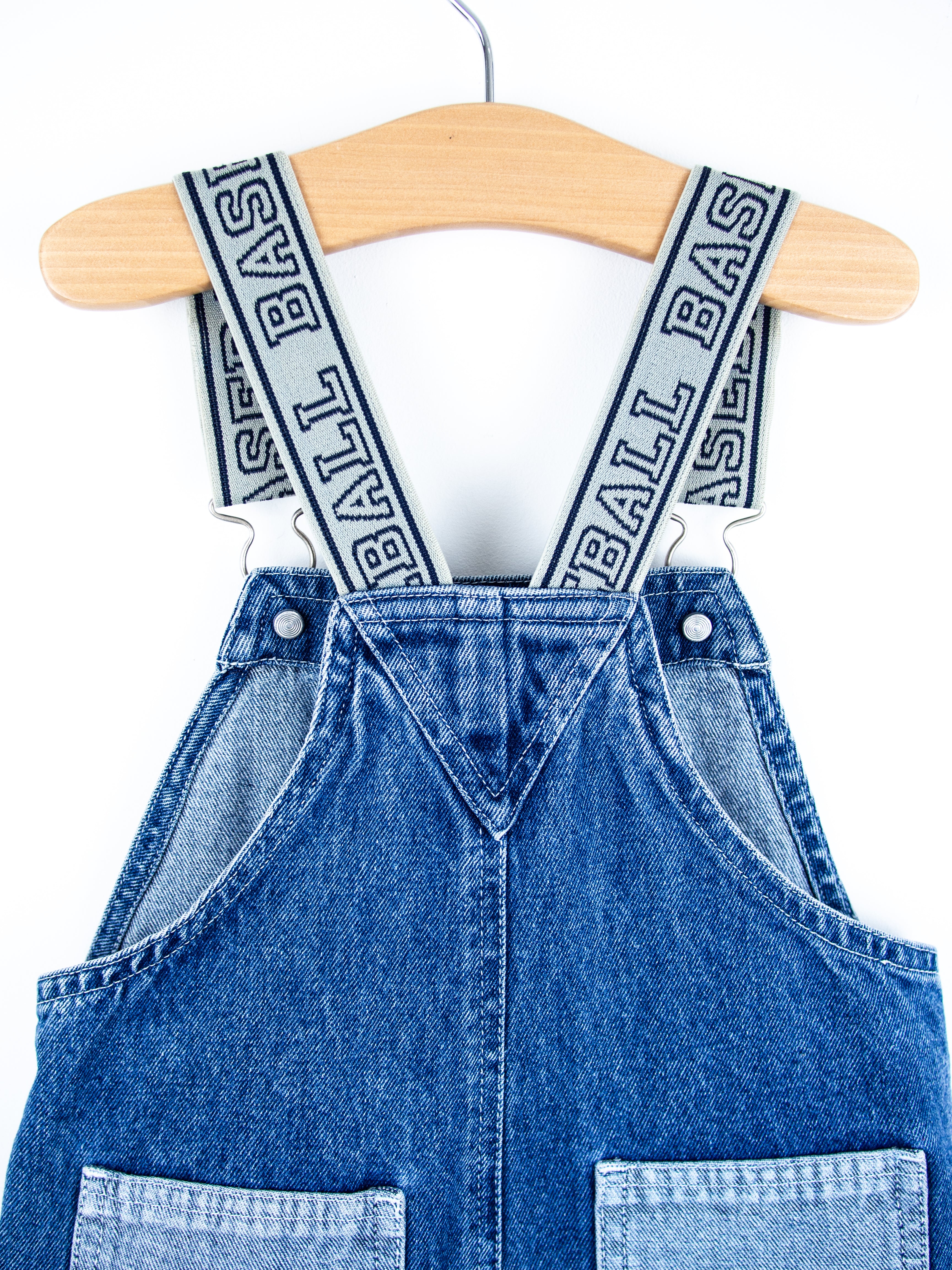 Vintage Baseball Denim Dungaree Shorties - Age 24 months