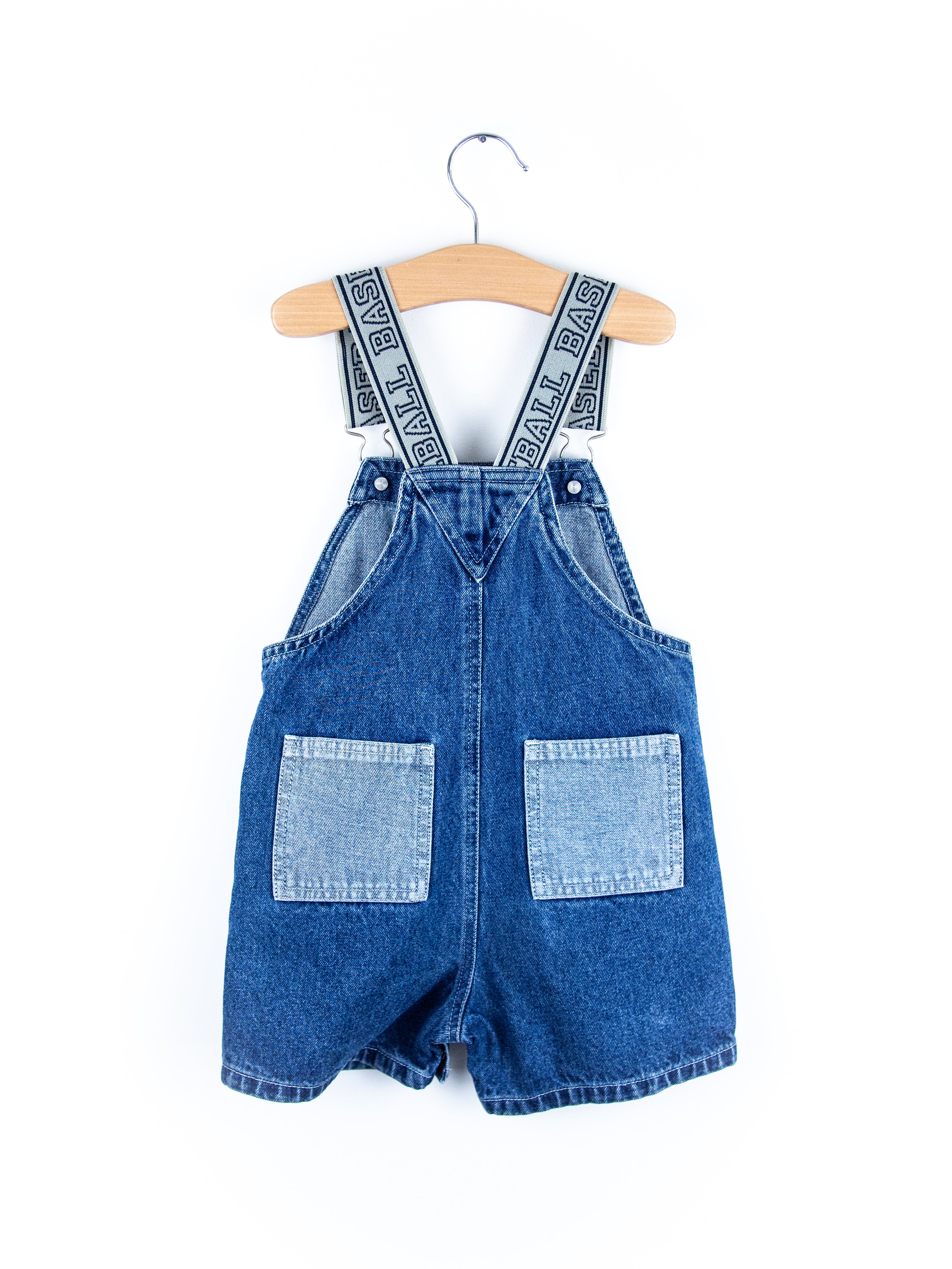 Vintage Baseball Denim Dungaree Shorties - Age 24 months