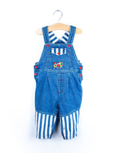 Load image into Gallery viewer, Vintage Denim &amp; Stripe Dungarees - Age 18 months
