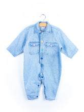 Load image into Gallery viewer, Vintage Denim Boiler Suit with Pastel Buttons - Age 18-24 months
