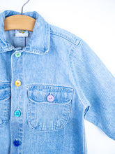 Load image into Gallery viewer, Vintage Denim Boiler Suit with Pastel Buttons - Age 18-24 months

