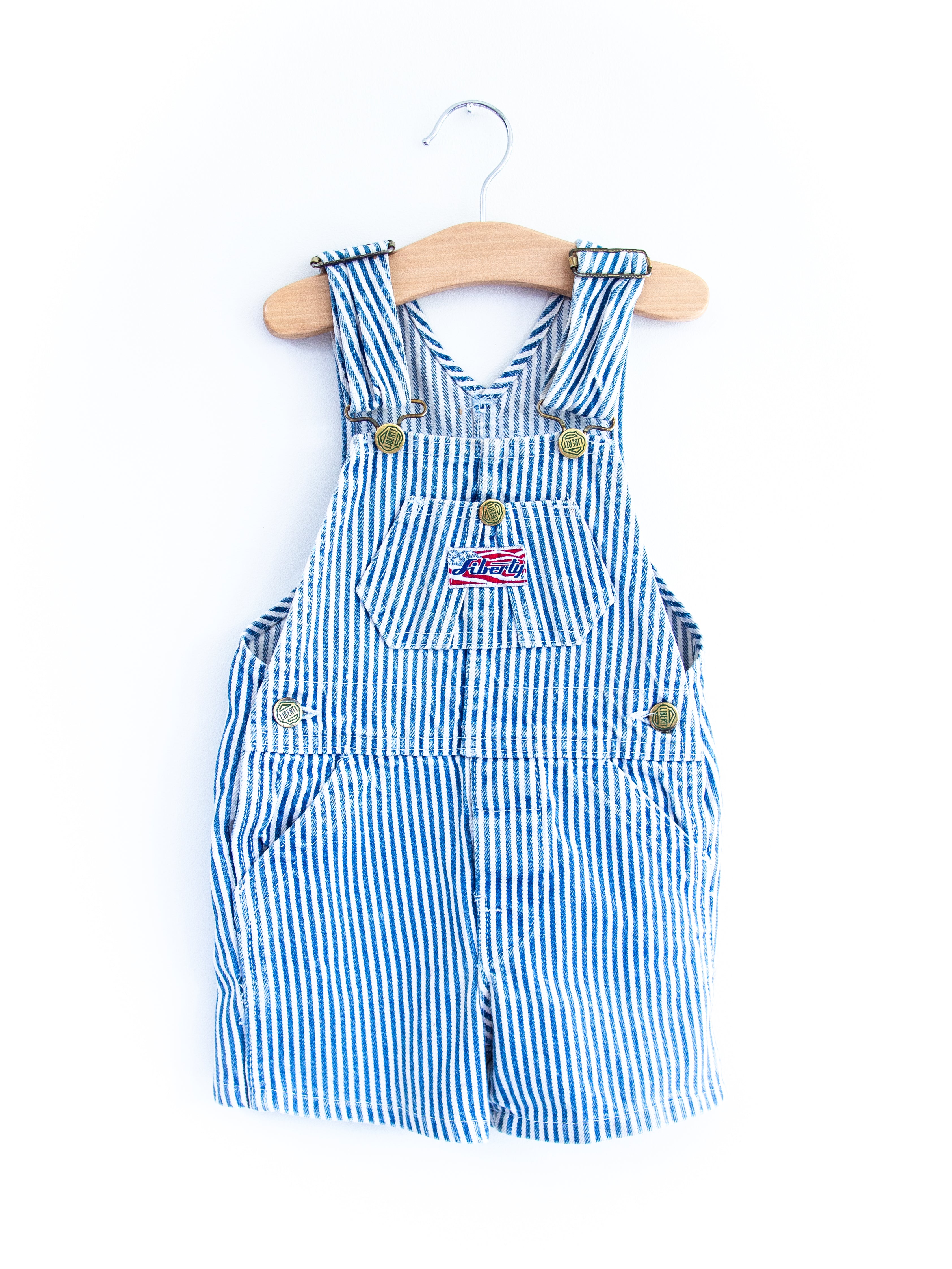 Liberty Vintage Stripe Denim Dungaree Shorties - Age 18 months - READ DESCRIPTION