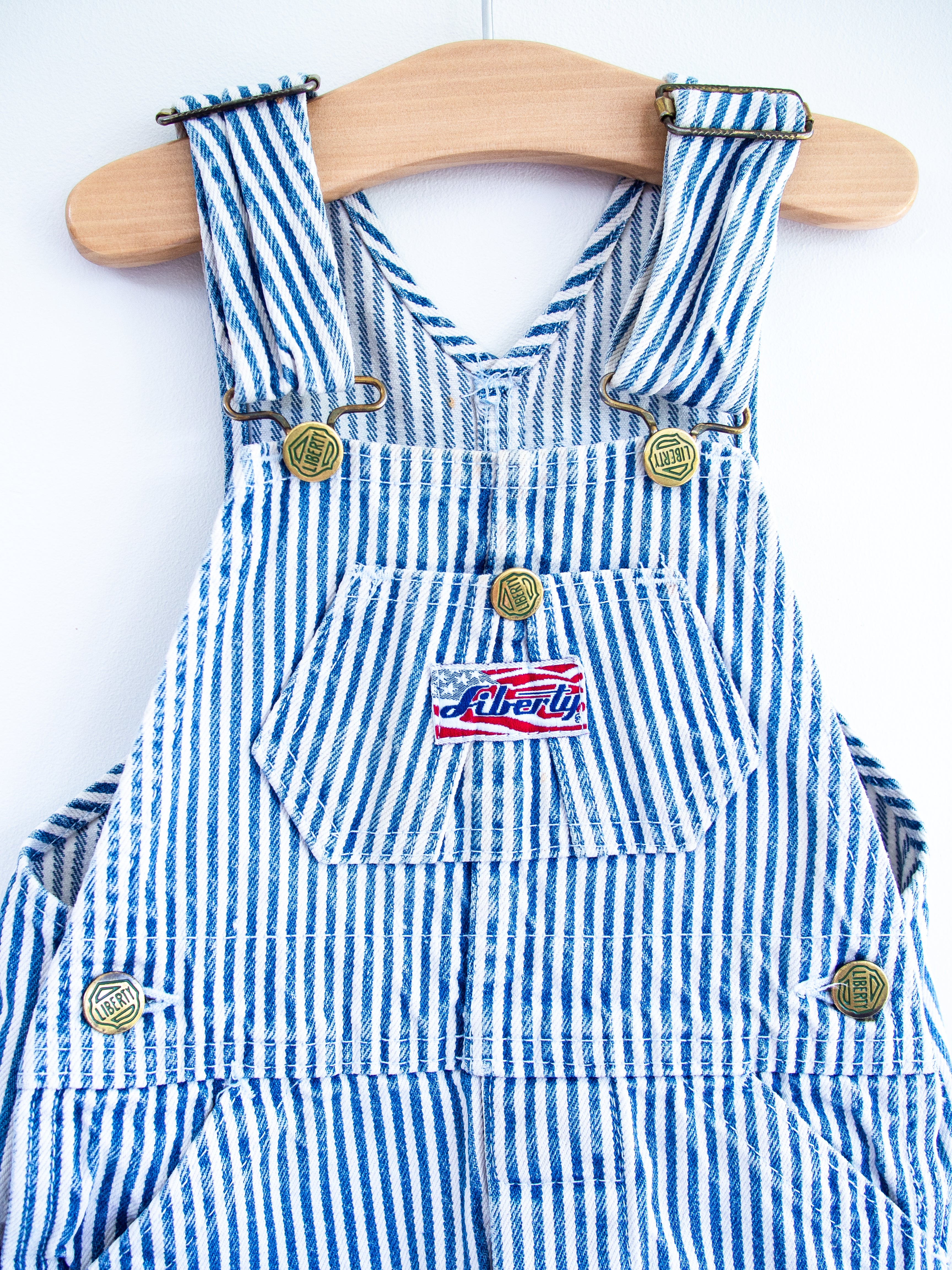 Liberty Vintage Stripe Denim Dungaree Shorties - Age 18 months - READ DESCRIPTION