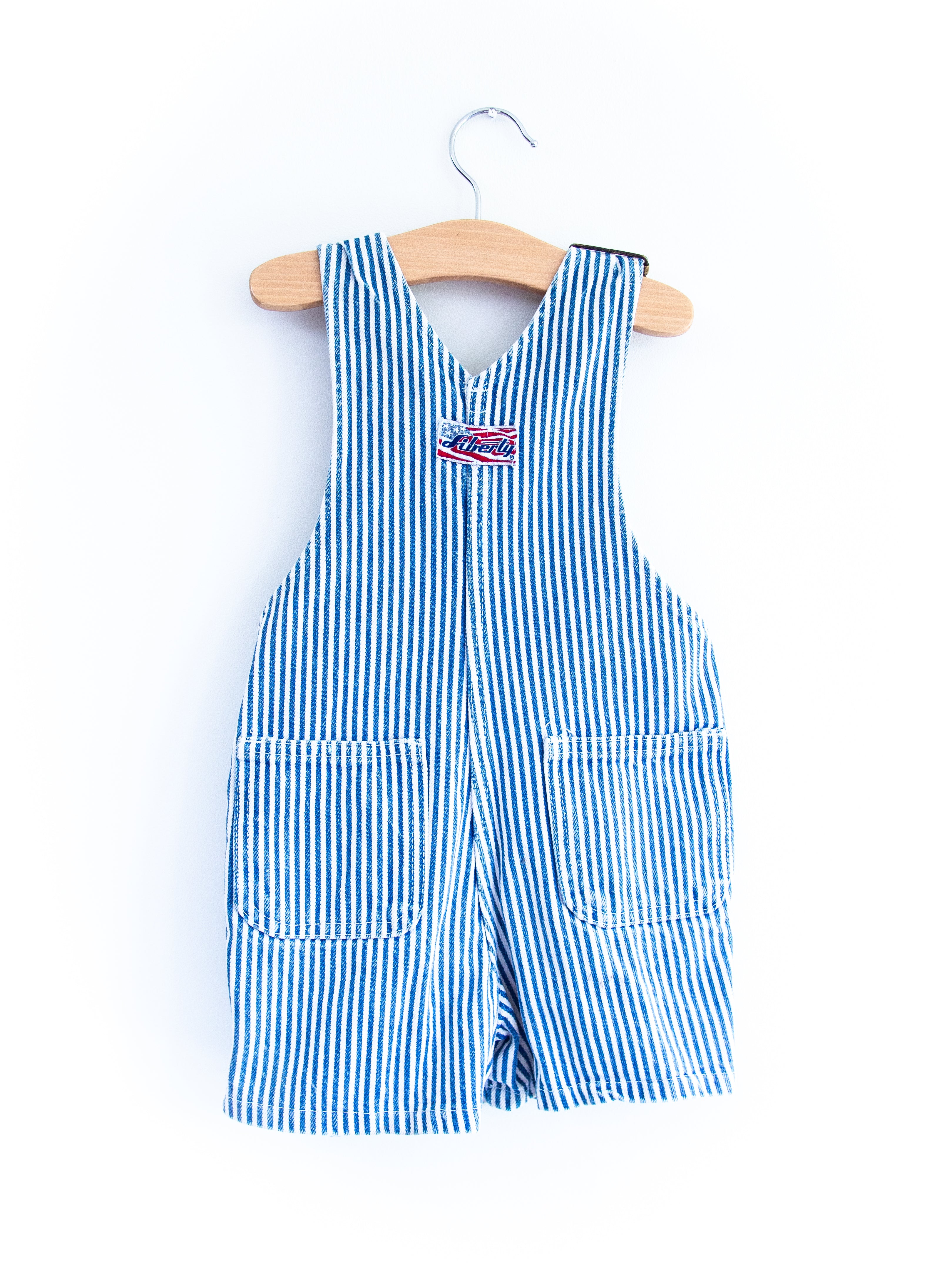 Liberty Vintage Stripe Denim Dungaree Shorties - Age 18 months - READ DESCRIPTION