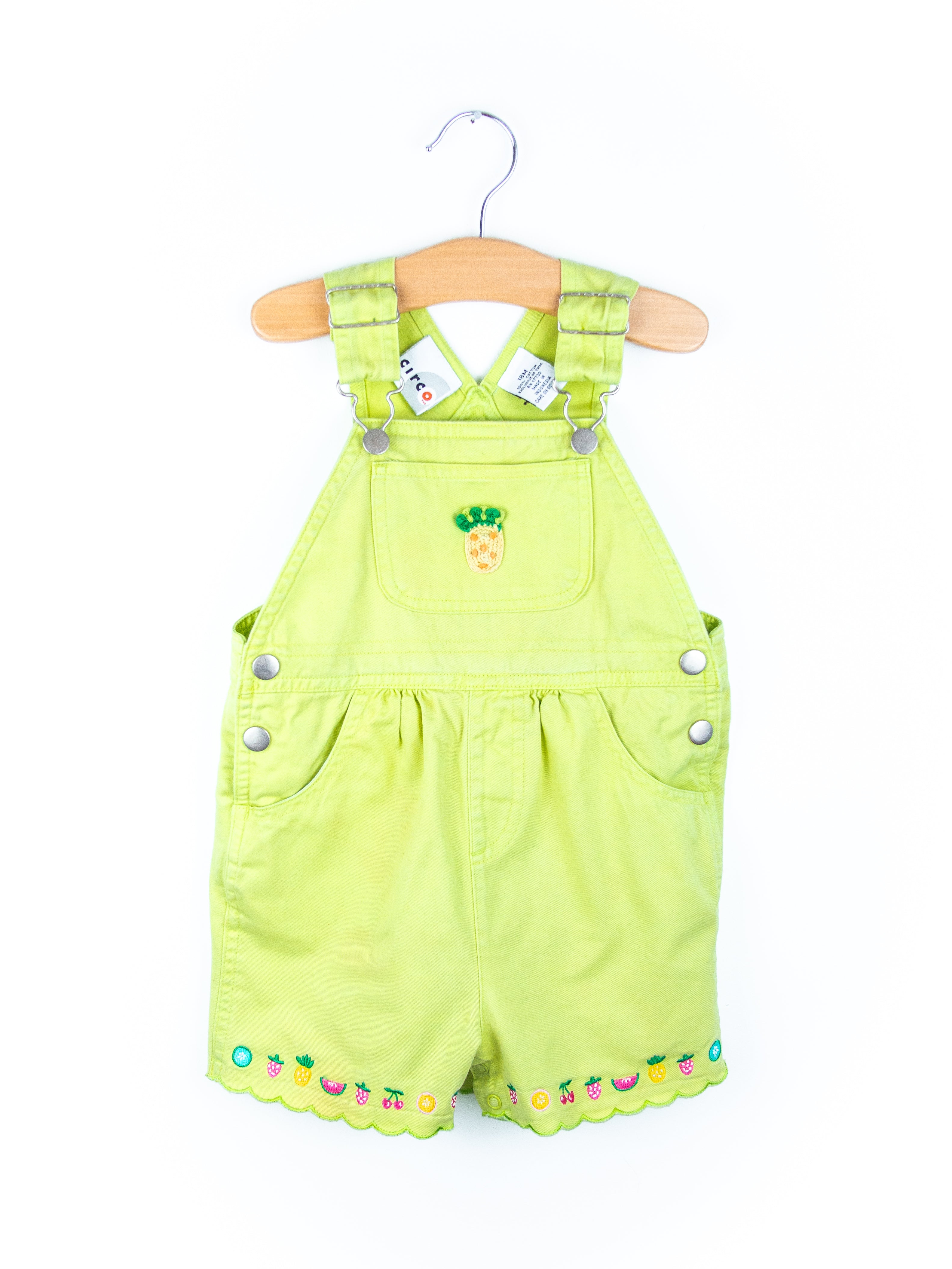 Vintage Fruity Lime Denim Dungaree Shorties - Age 18 months