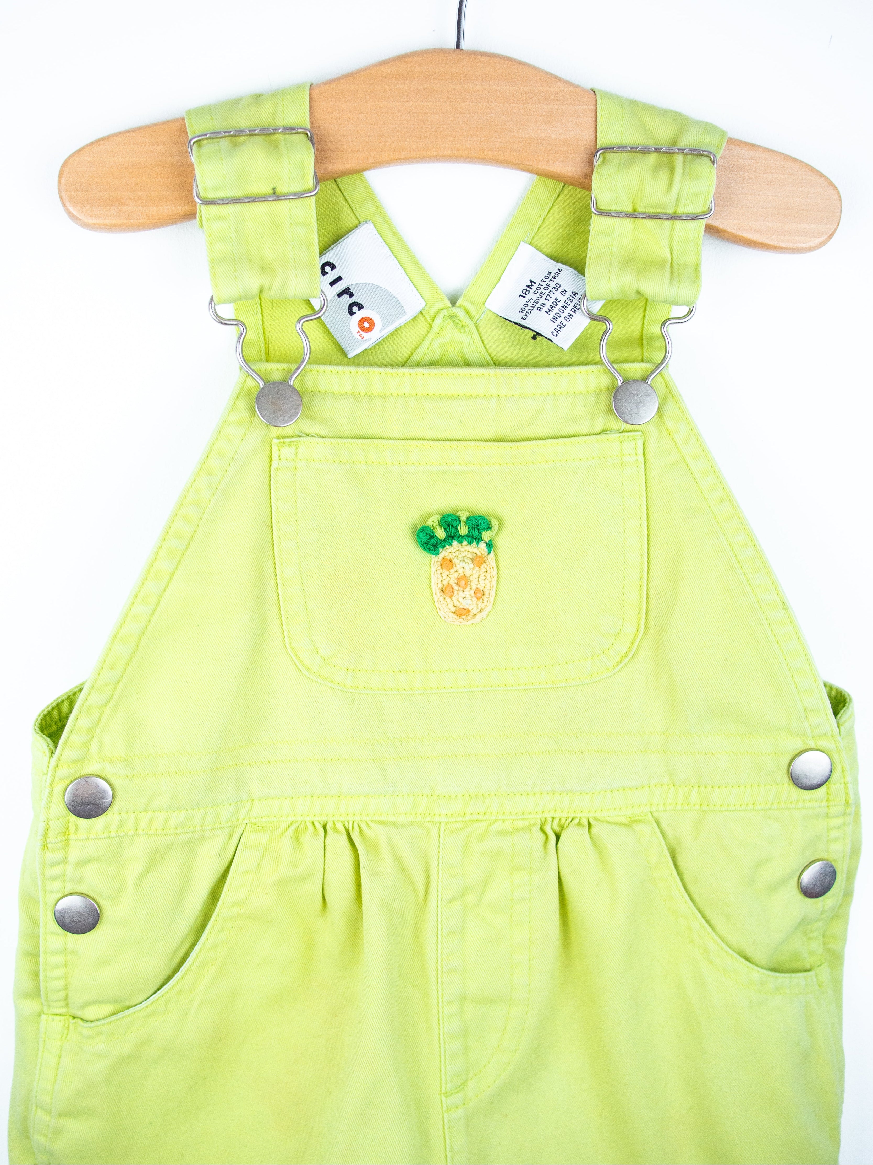 Vintage Fruity Lime Denim Dungaree Shorties - Age 18 months