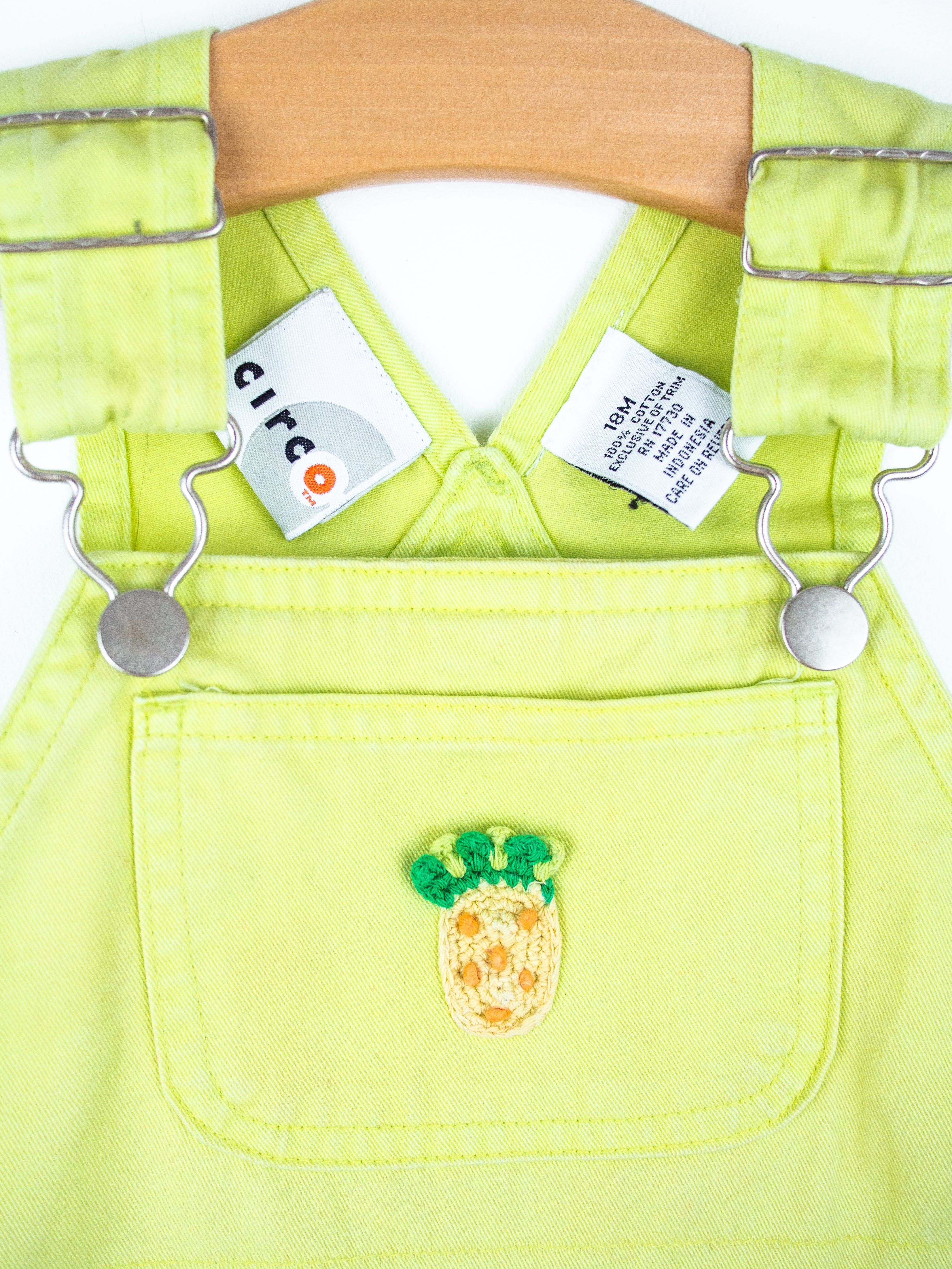 Vintage Fruity Lime Denim Dungaree Shorties - Age 18 months