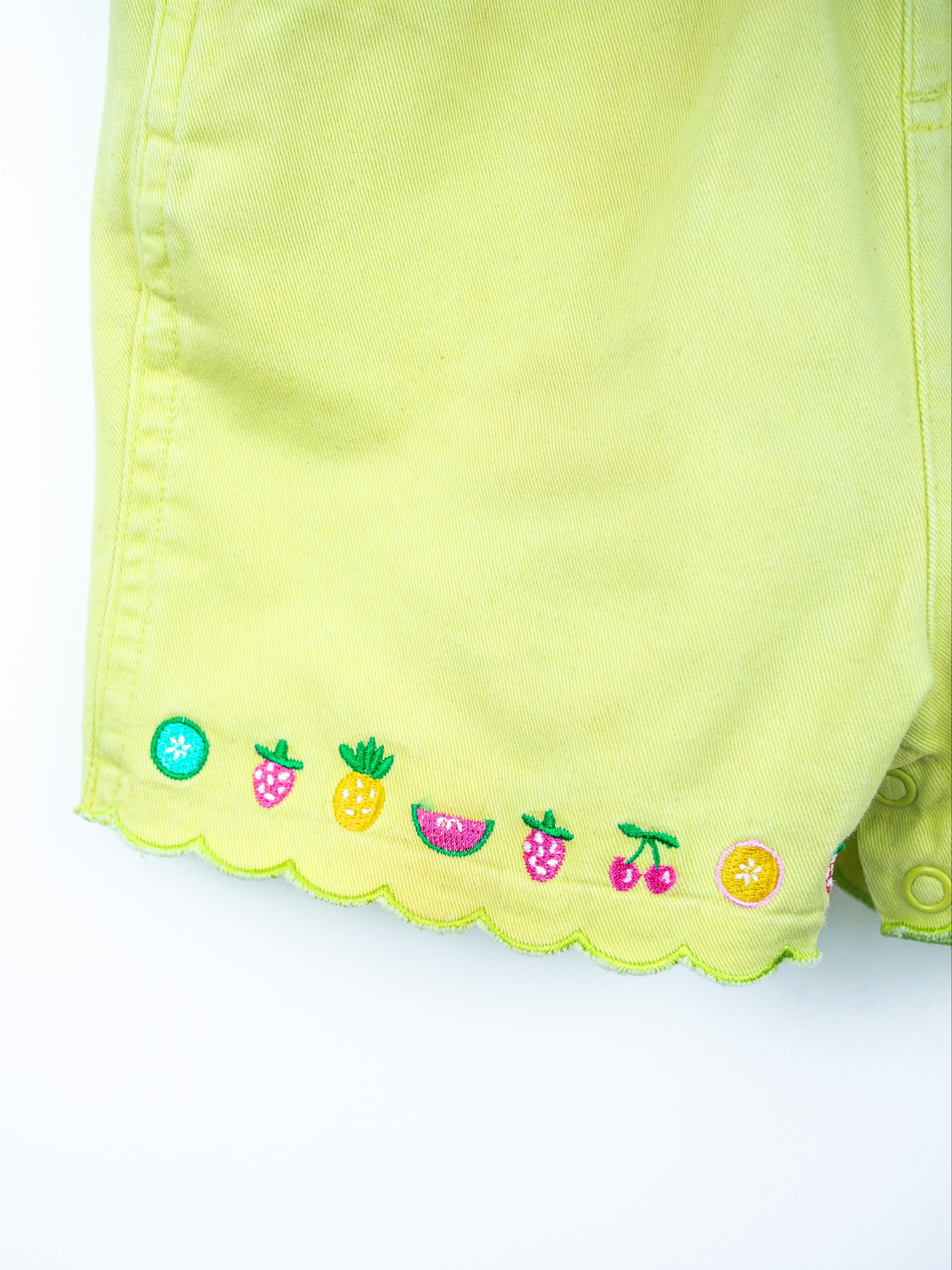 Vintage Fruity Lime Denim Dungaree Shorties - Age 18 months