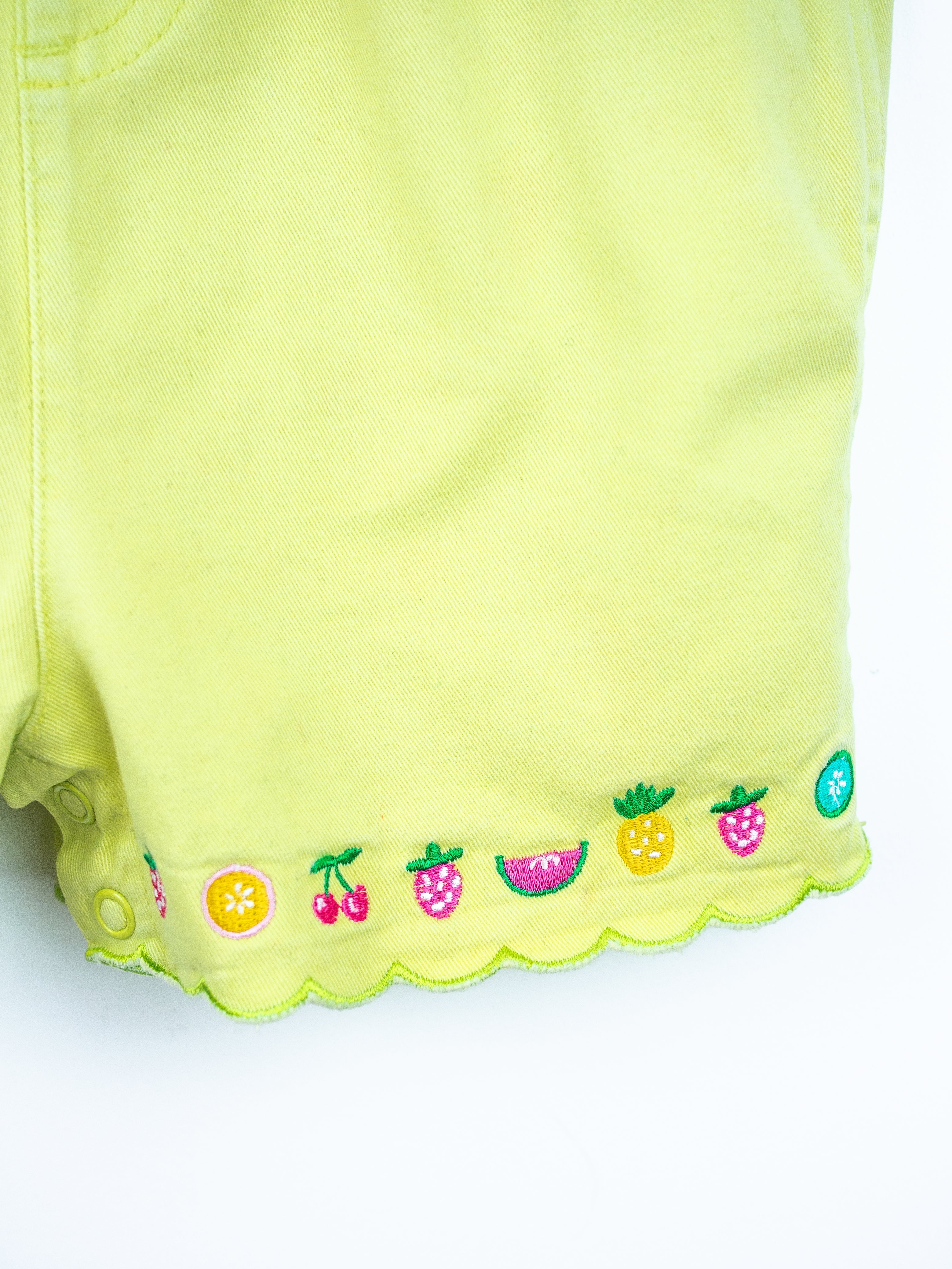 Vintage Fruity Lime Denim Dungaree Shorties - Age 18 months
