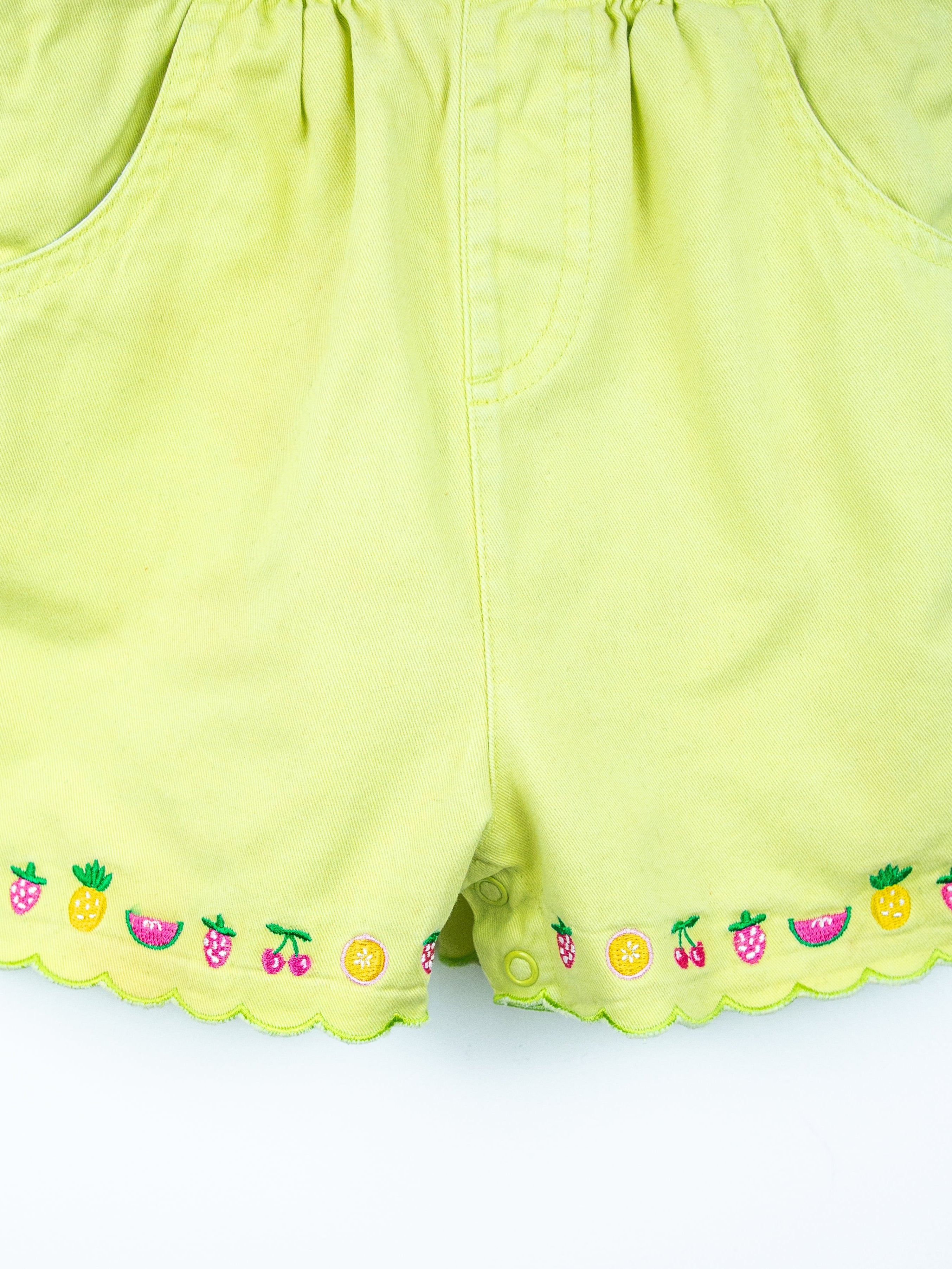 Vintage Fruity Lime Denim Dungaree Shorties - Age 18 months