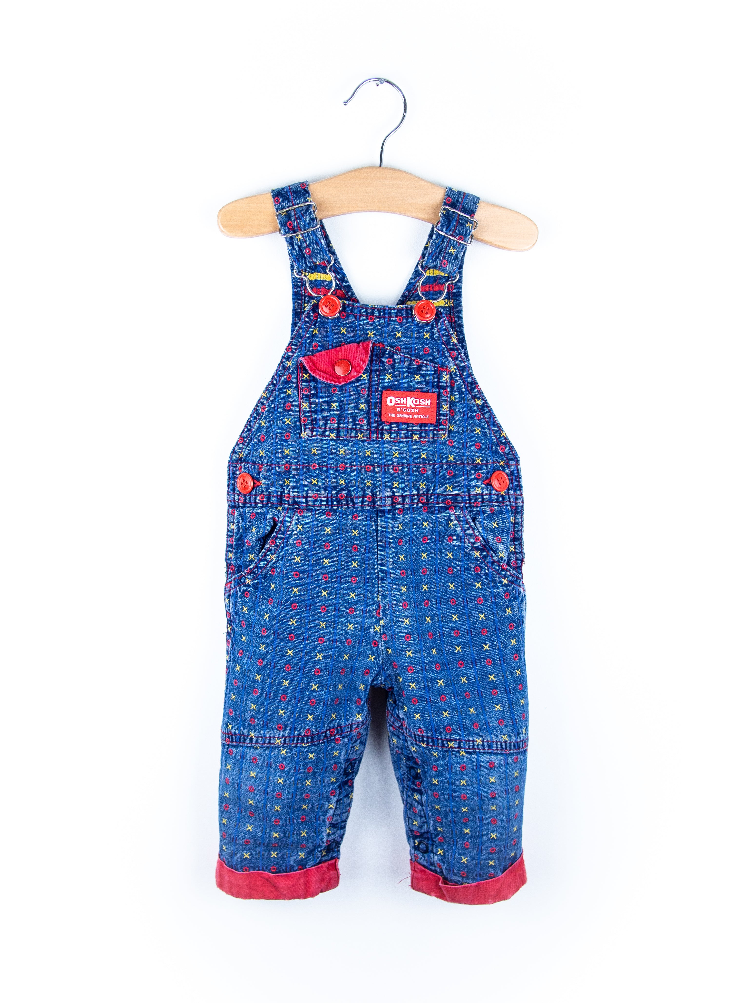 Osh Kosh Vintage Denim Noughts & Crosses Dungarees - Age 6-9 months