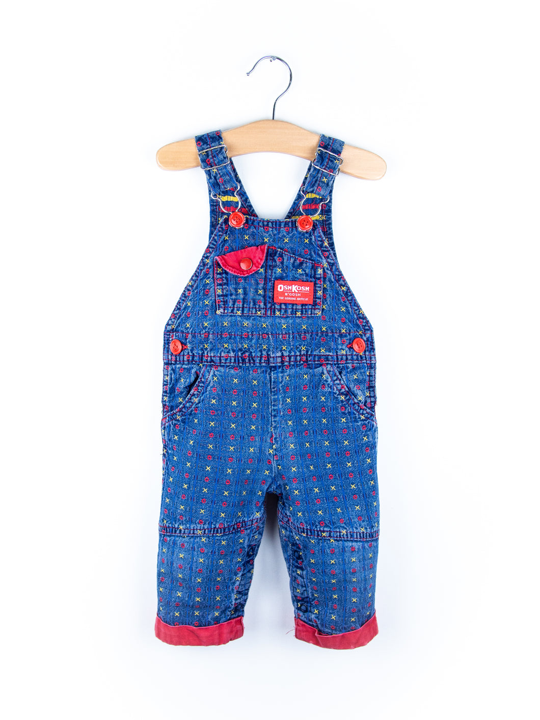 Osh Kosh Vintage Denim Noughts & Crosses Dungarees - Age 6-9 months