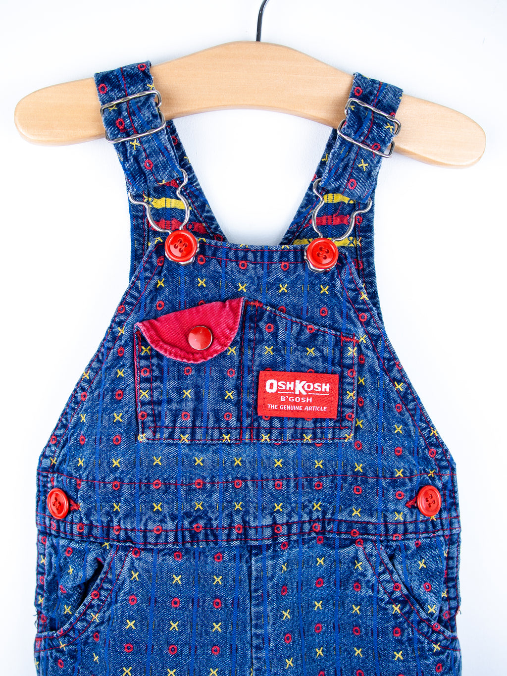 Osh Kosh Vintage Denim Noughts & Crosses Dungarees - Age 6-9 months