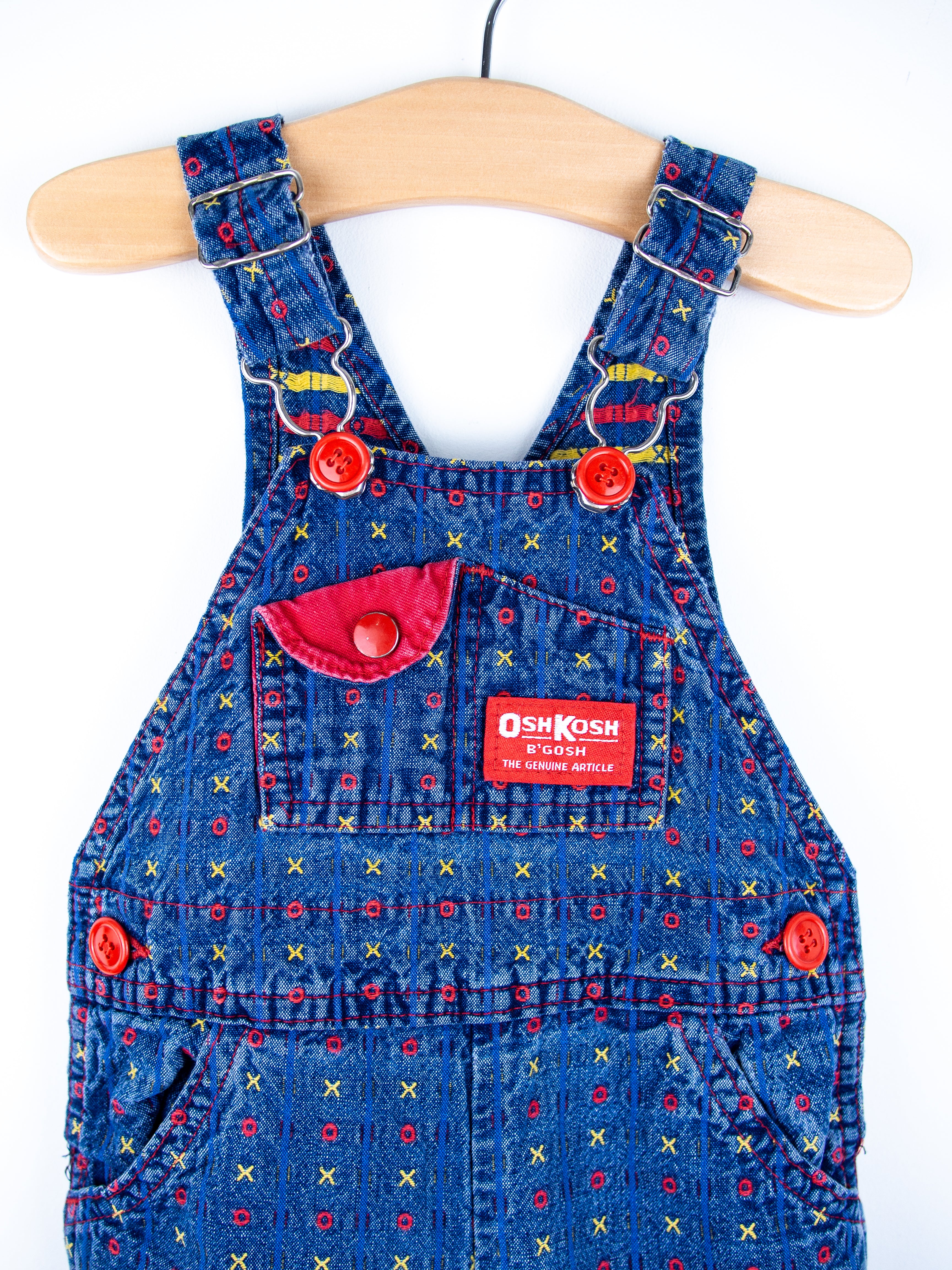 Osh Kosh Vintage Denim Noughts & Crosses Dungarees - Age 6-9 months