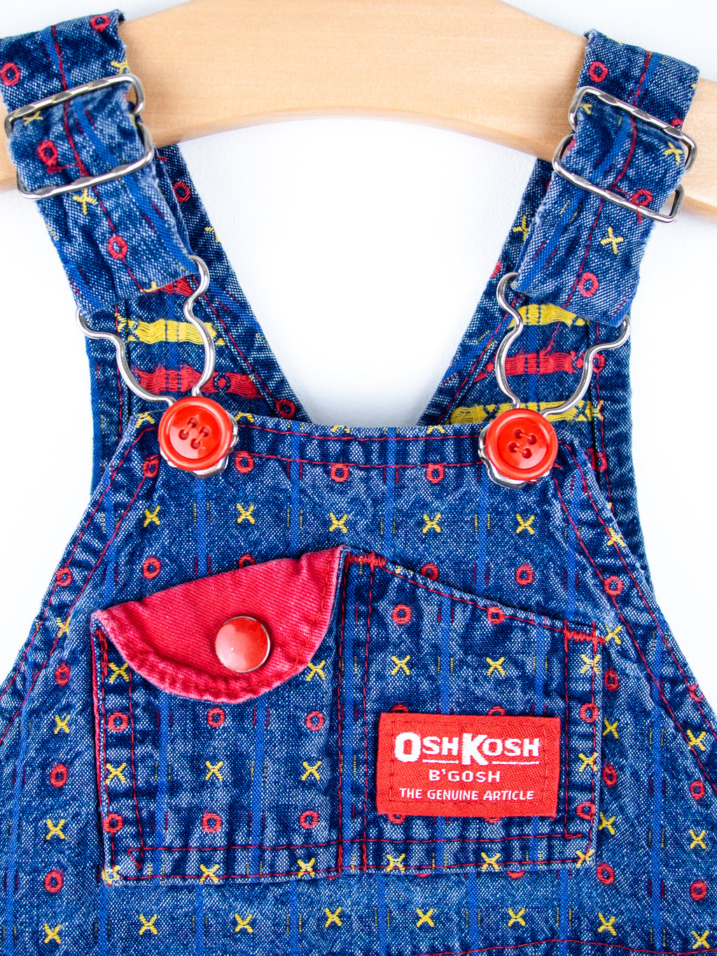 Osh Kosh Vintage Denim Noughts & Crosses Dungarees - Age 6-9 months