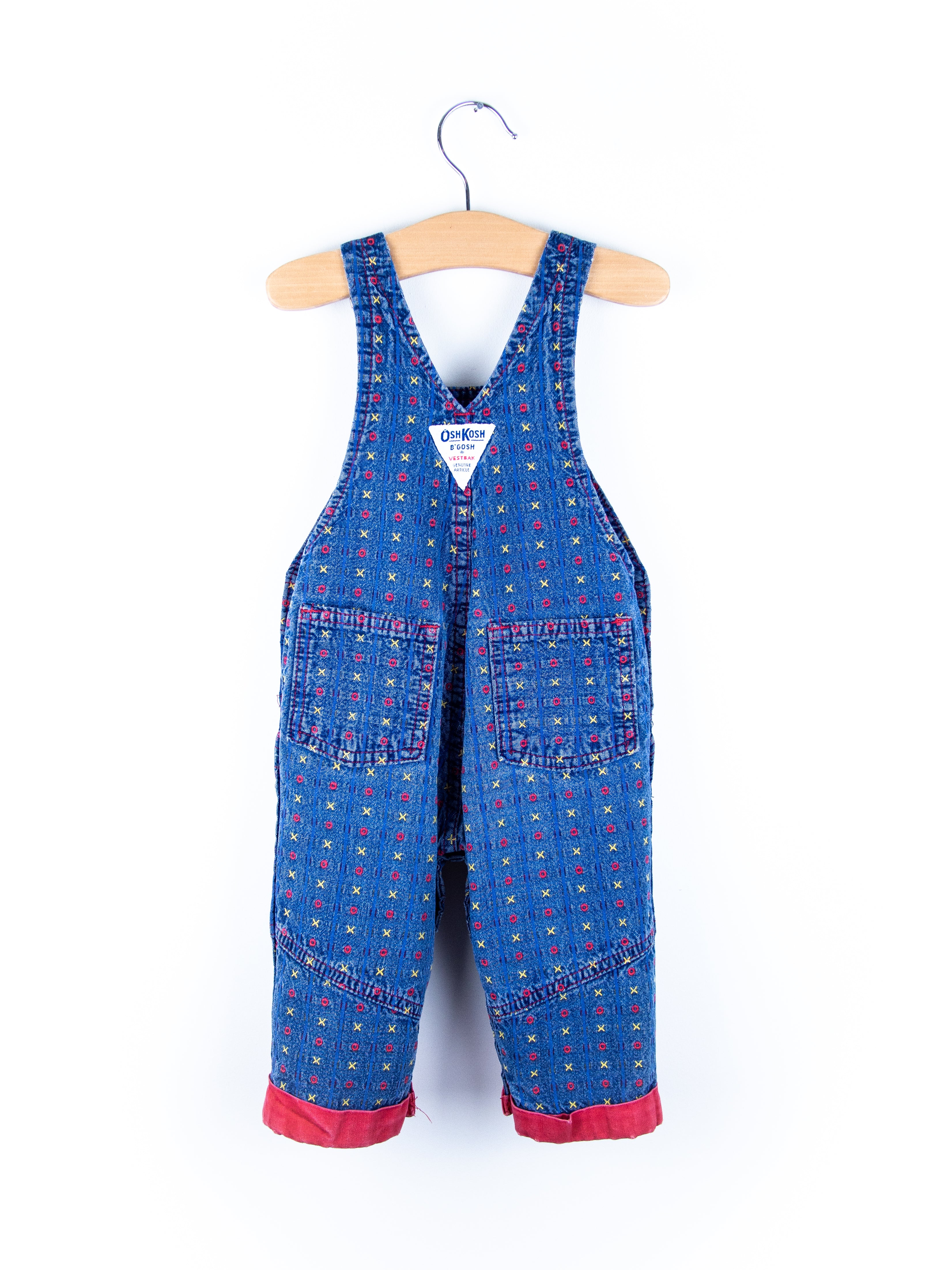 Osh Kosh Vintage Denim Noughts & Crosses Dungarees - Age 6-9 months