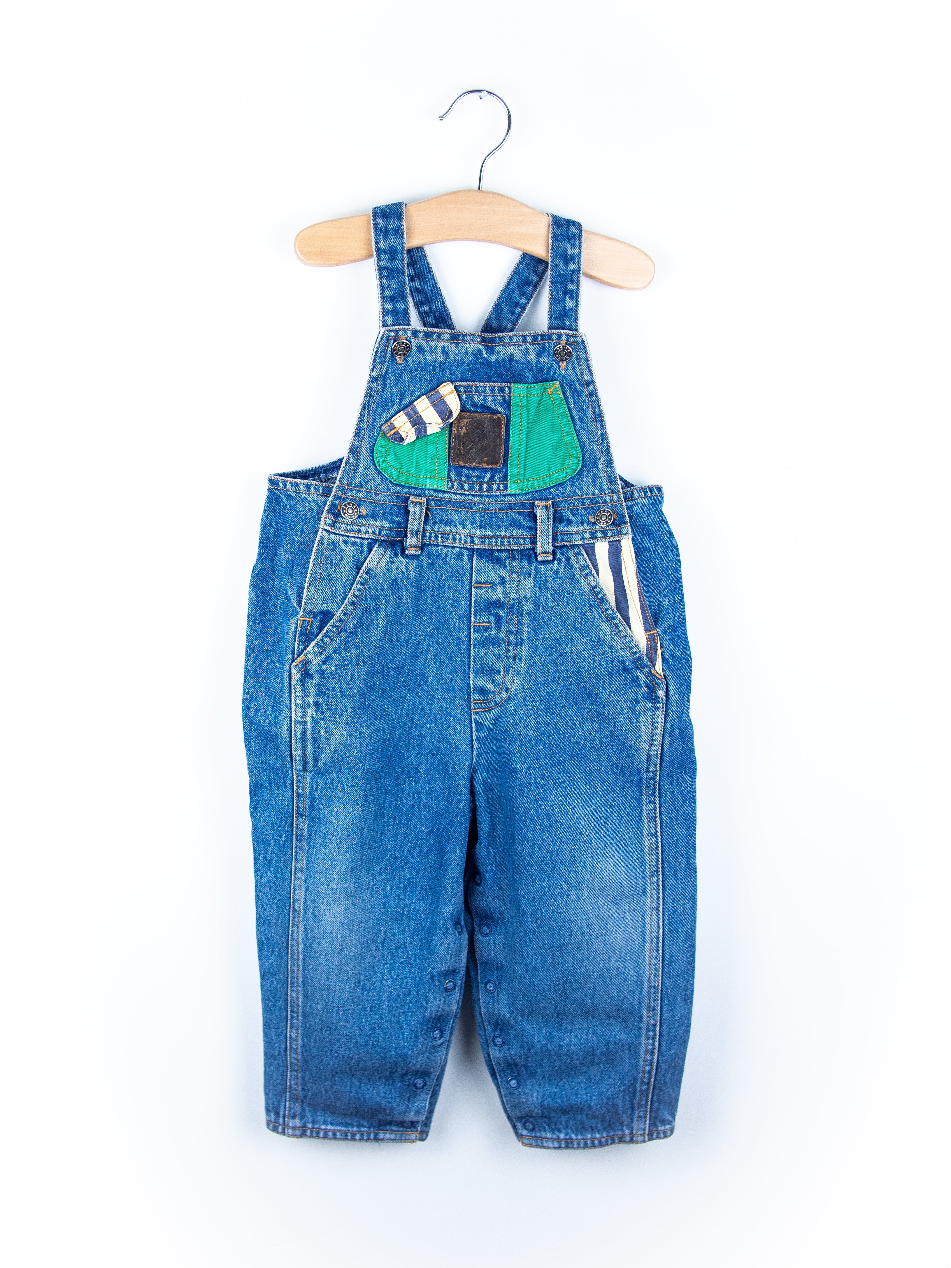 Vintage St Michael Denim & Stripe Dungarees - Age 18 months - READ DESCRIPTION