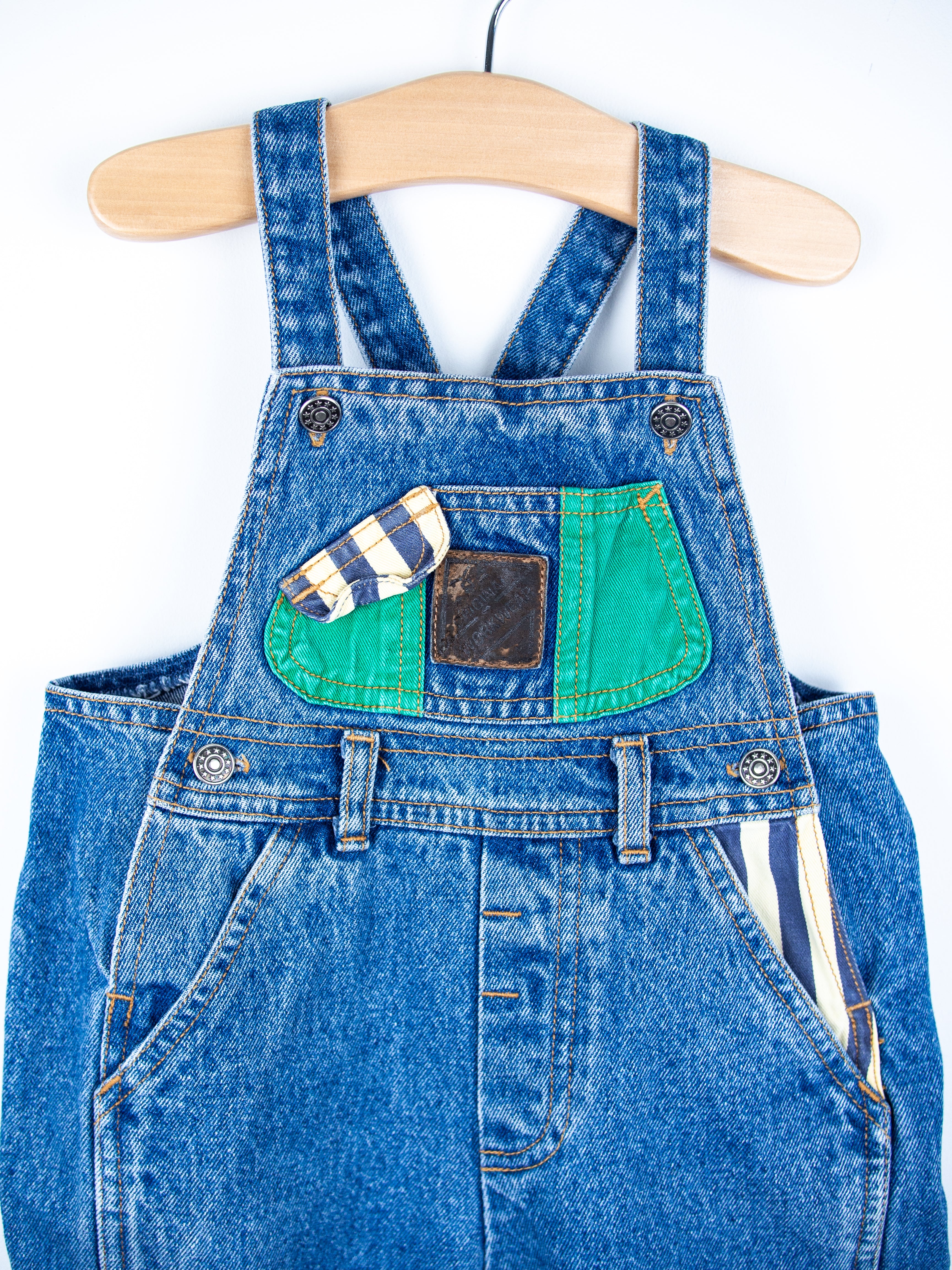 Vintage St Michael Denim & Stripe Dungarees - Age 18 months - READ DESCRIPTION