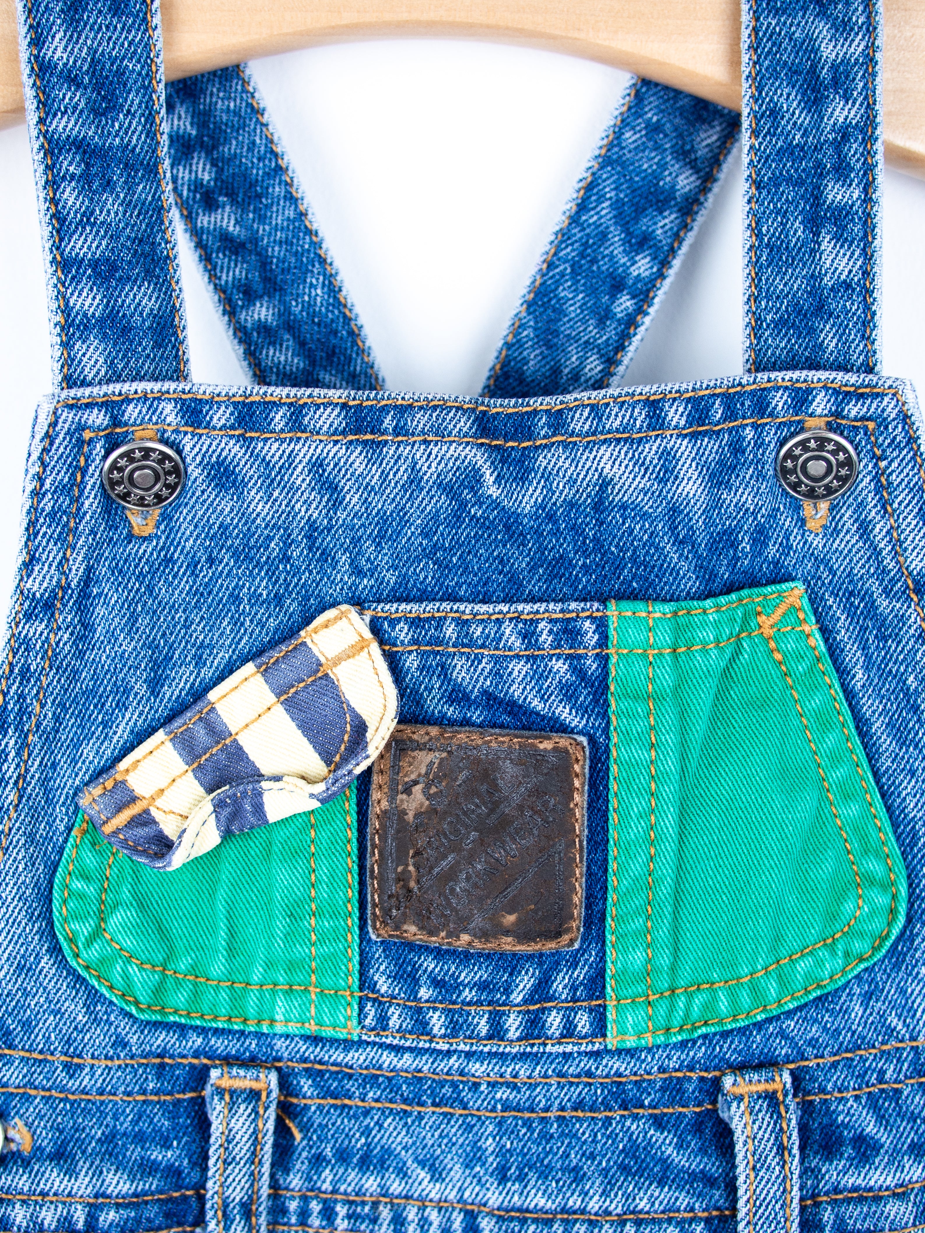 Vintage St Michael Denim & Stripe Dungarees - Age 18 months - READ DESCRIPTION