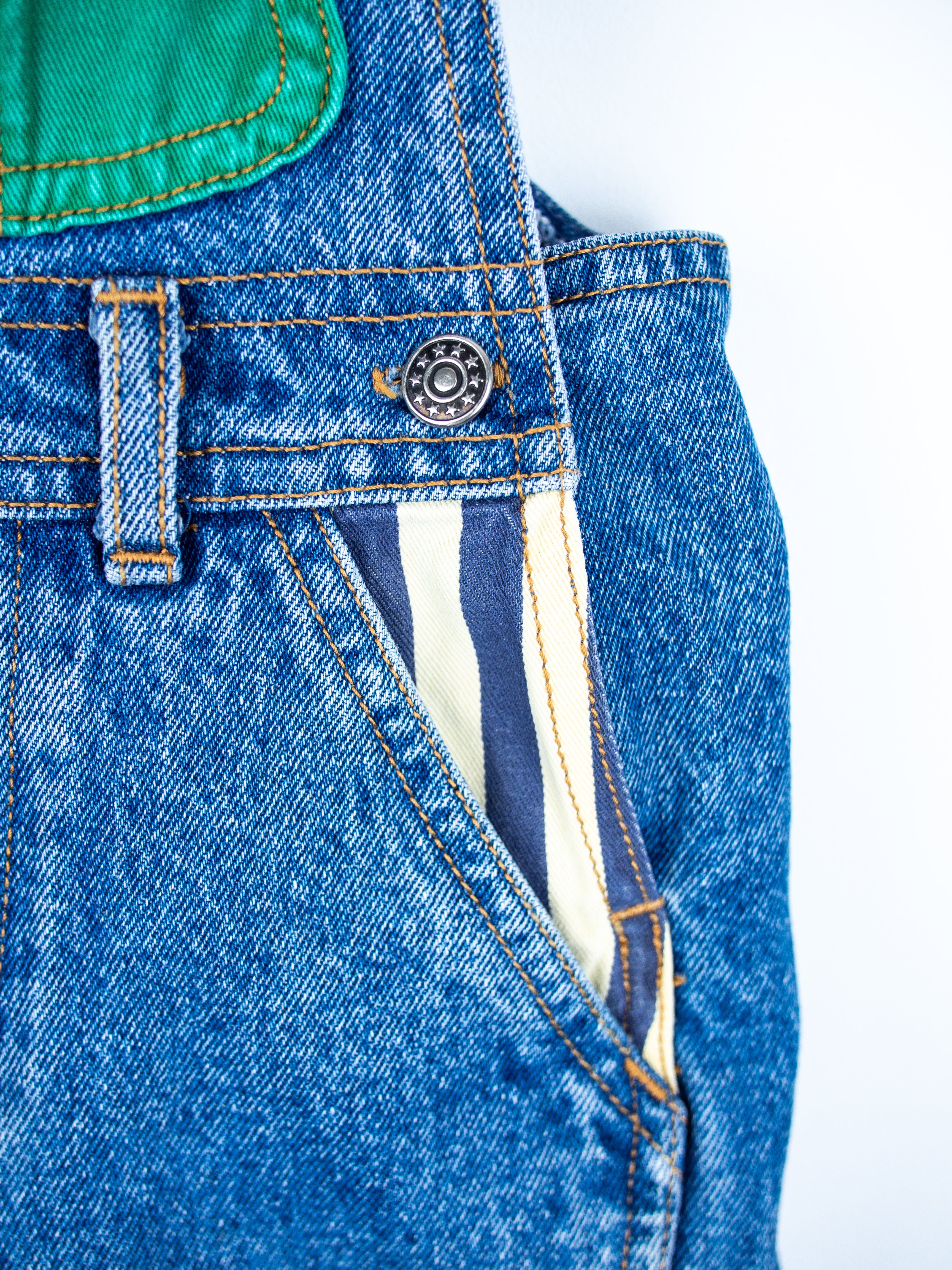 Vintage St Michael Denim & Stripe Dungarees - Age 18 months - READ DESCRIPTION