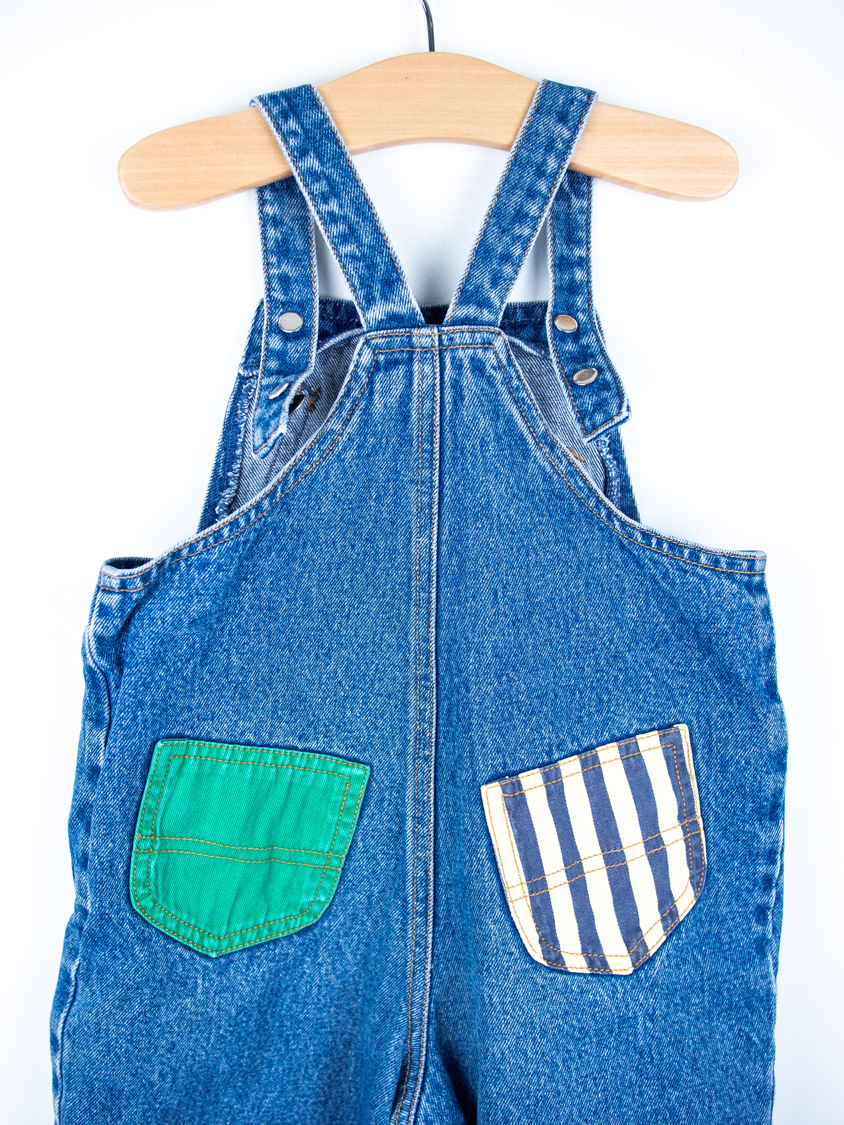 Vintage St Michael Denim & Stripe Dungarees - Age 18 months - READ DESCRIPTION