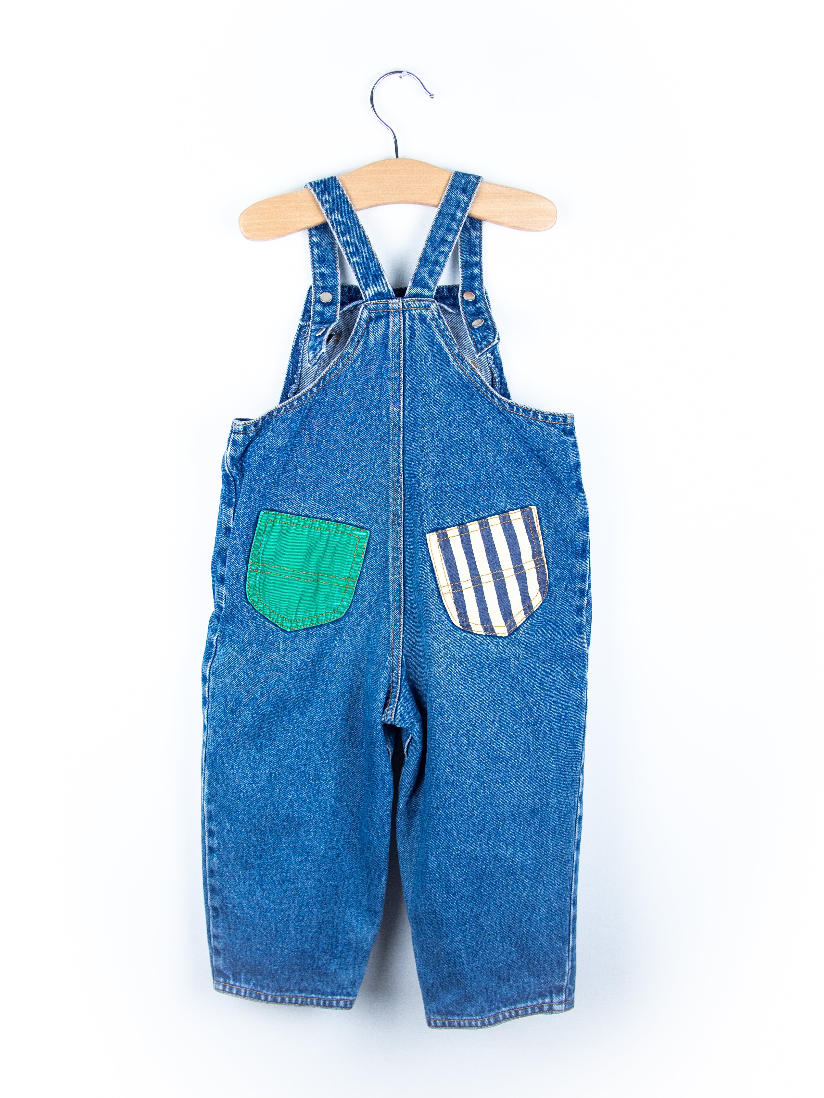 Vintage St Michael Denim & Stripe Dungarees - Age 18 months - READ DESCRIPTION