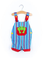 Vintage Frog Stripe Dungaree Shorties & Cap Set - Age 12-18 months